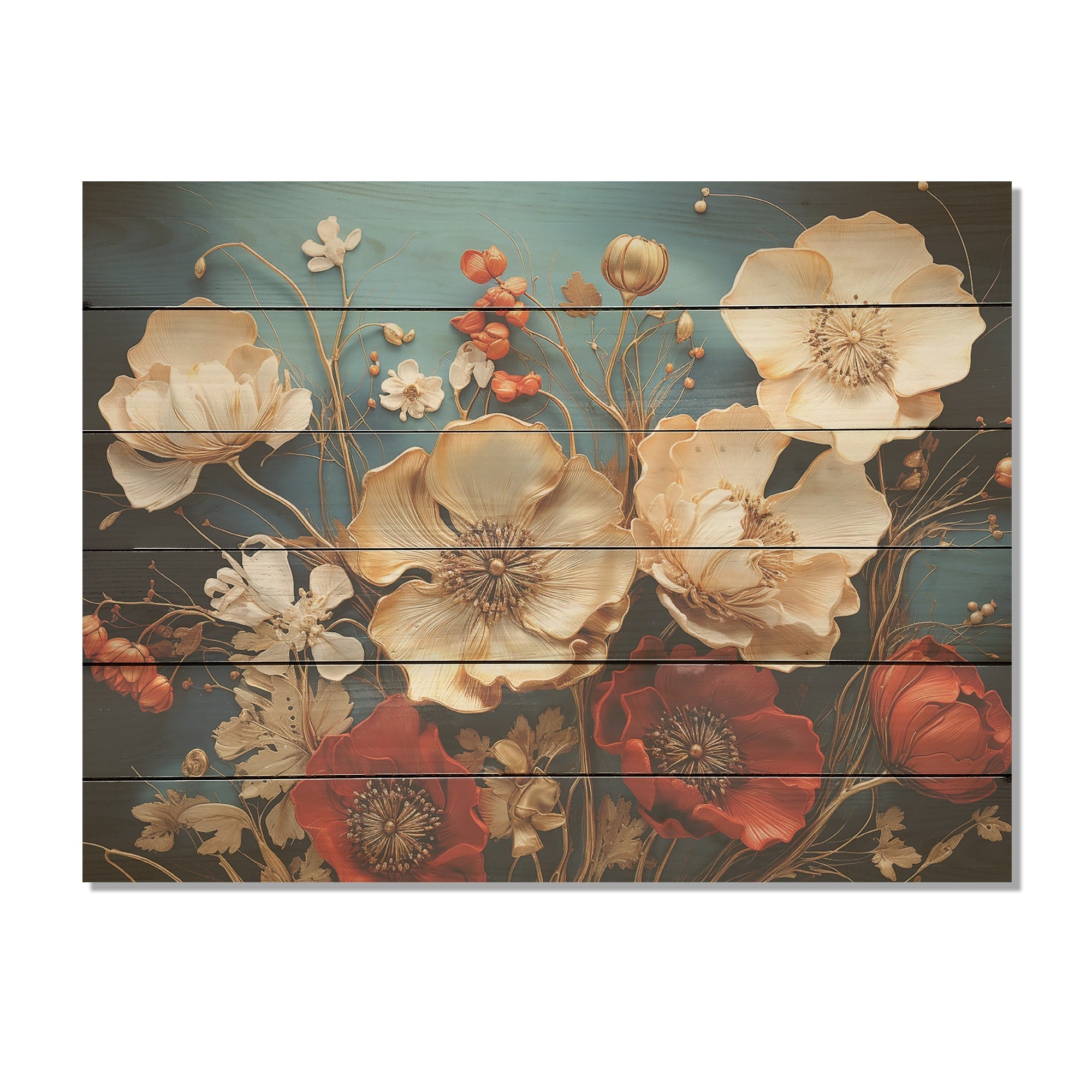 Designart Rememberance Poppies Flower Dreams I Flower Field Wood Wall Decor - Beige Wood Panel On Natural Pine Wood