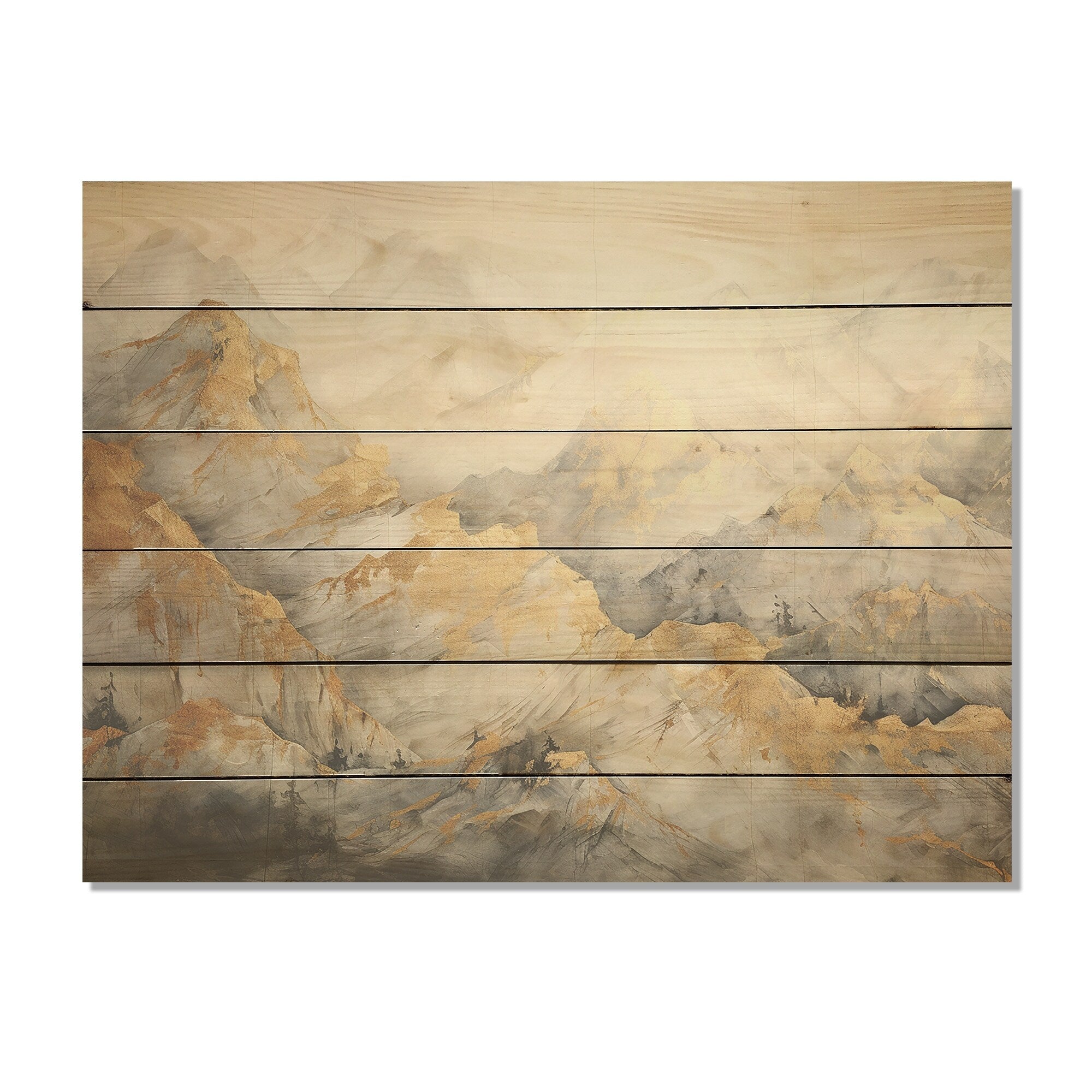 Designart Bold Beige And Gold Mountain Glacier Forest Wood Wall Decor - Traditional Wood Panel On Natural Pine Wood