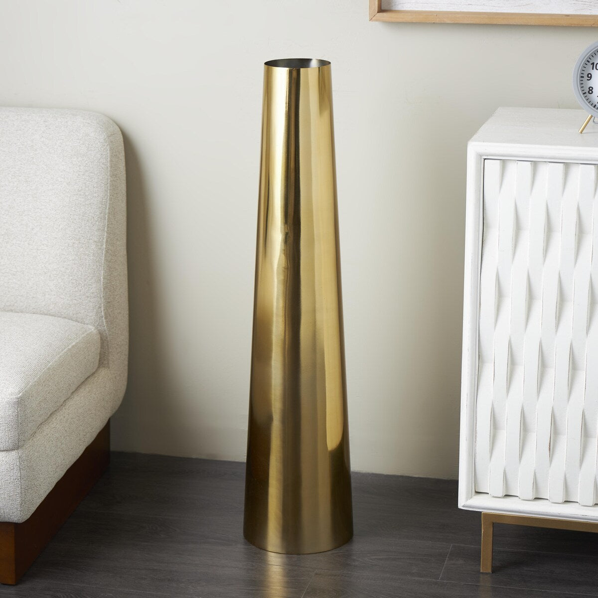 Stainless Steel Metal Minimalistic Tall Floor Cone Decorative Vase - Gold or Silver - Roche River Decor