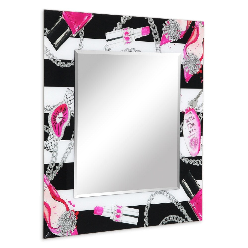 Essentials 24 Square Beveled Wall Mirror on 36 Square Printed Tempered Art Glass - 36 x 36