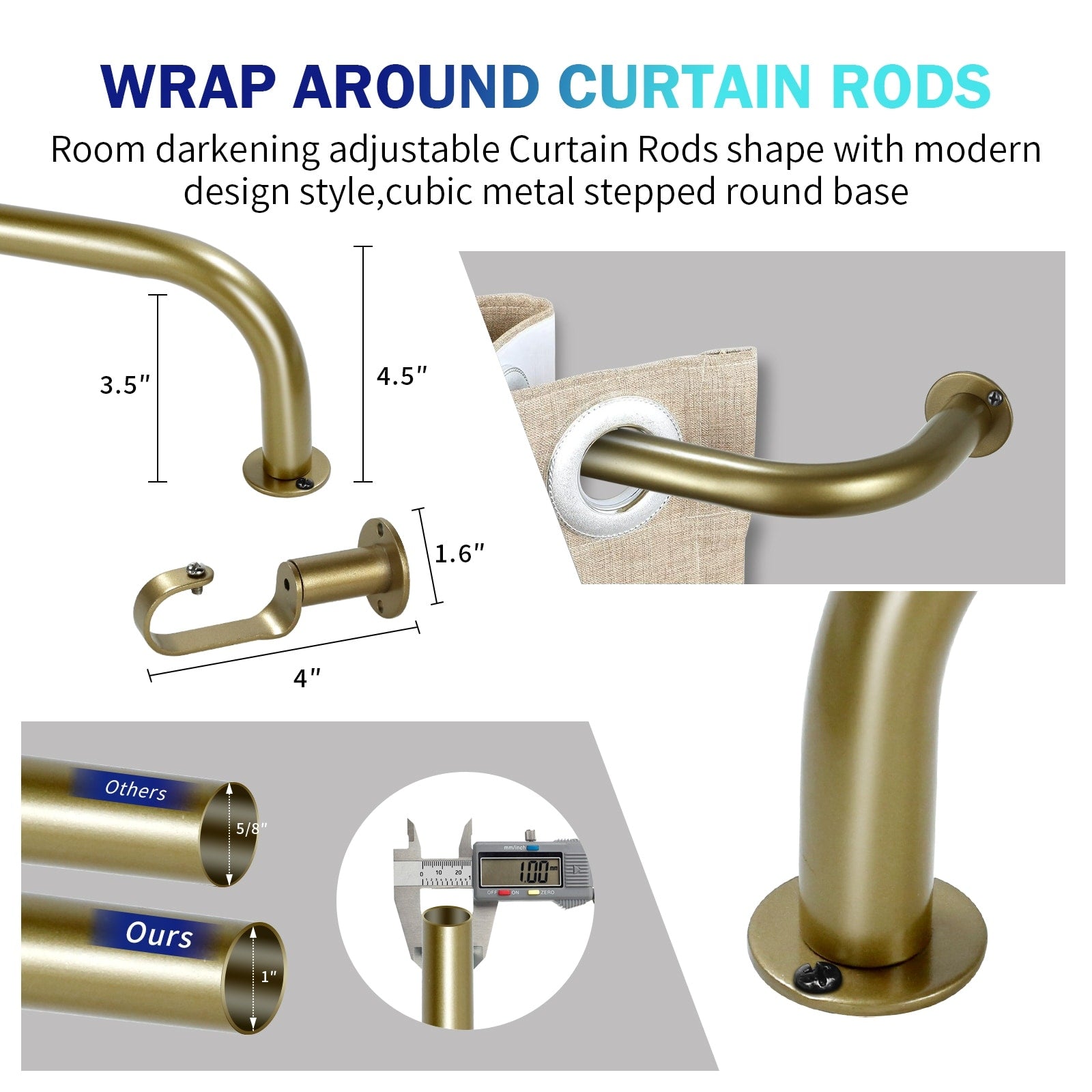 Energy-saving Wraparound Adjustable French Blackout Curtain Rod Set