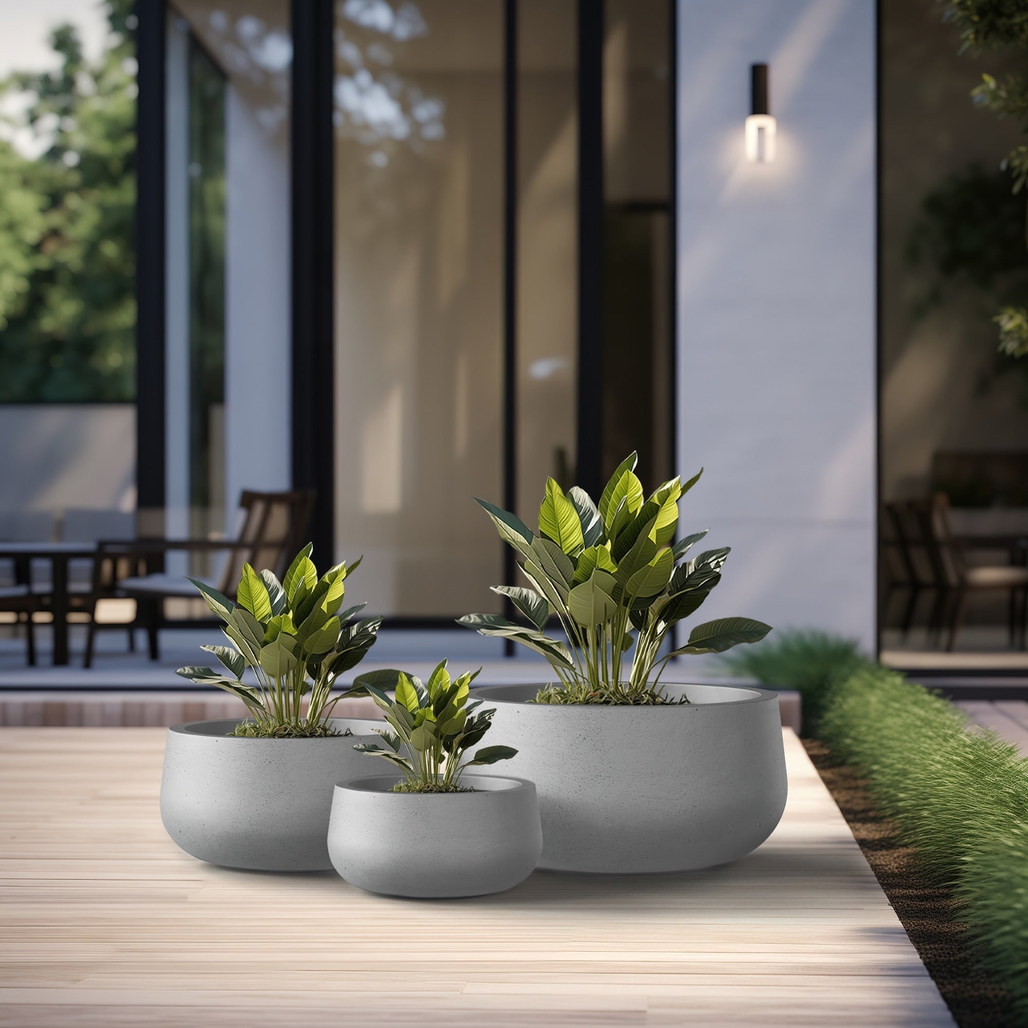 Tall Concrete Round Plant Pots / Large Indoor and Outdoor flower Planters