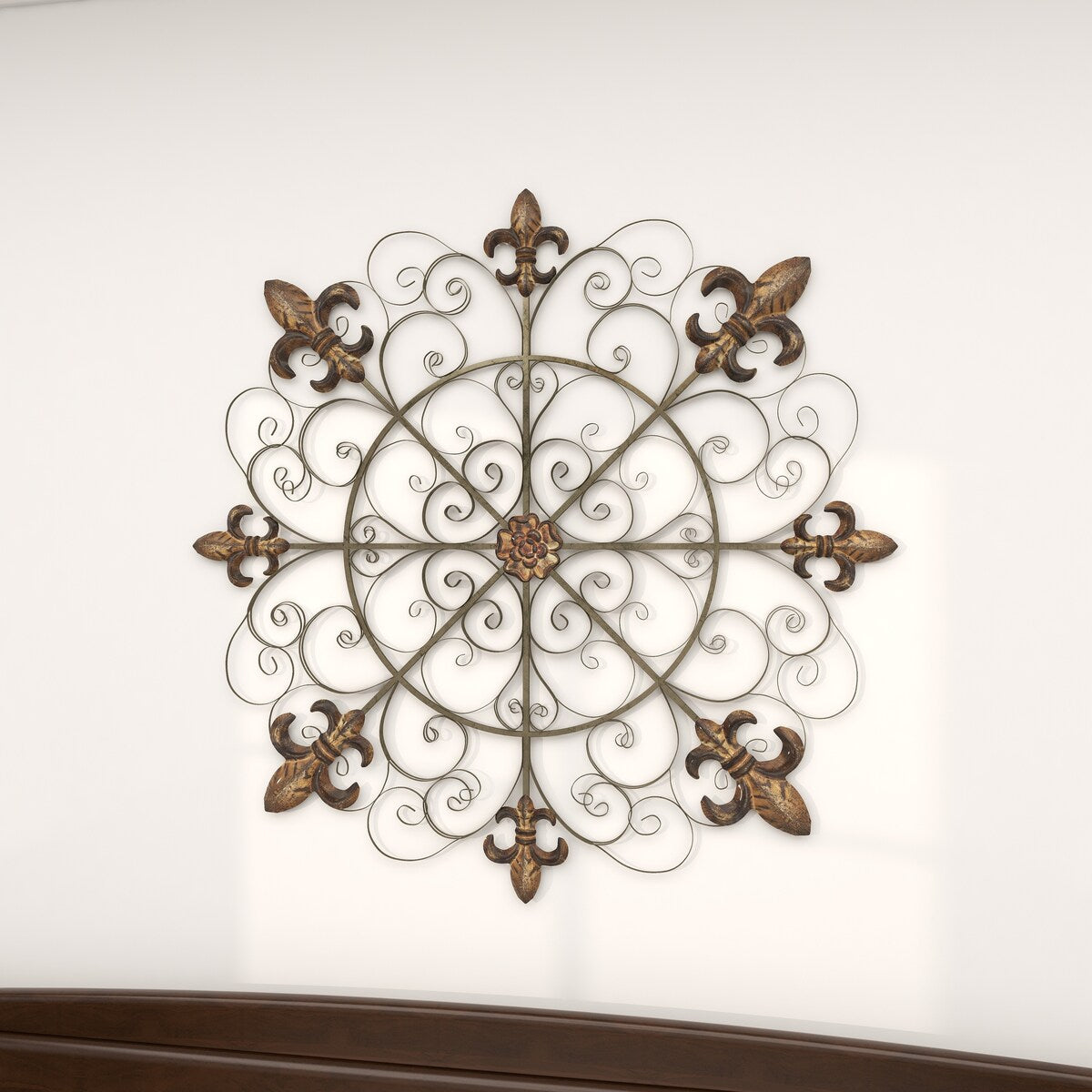 Metal Fleur De Lis Medallion Home Wall Decor with Detailed Scrollwork - Brown - Roche River Decor