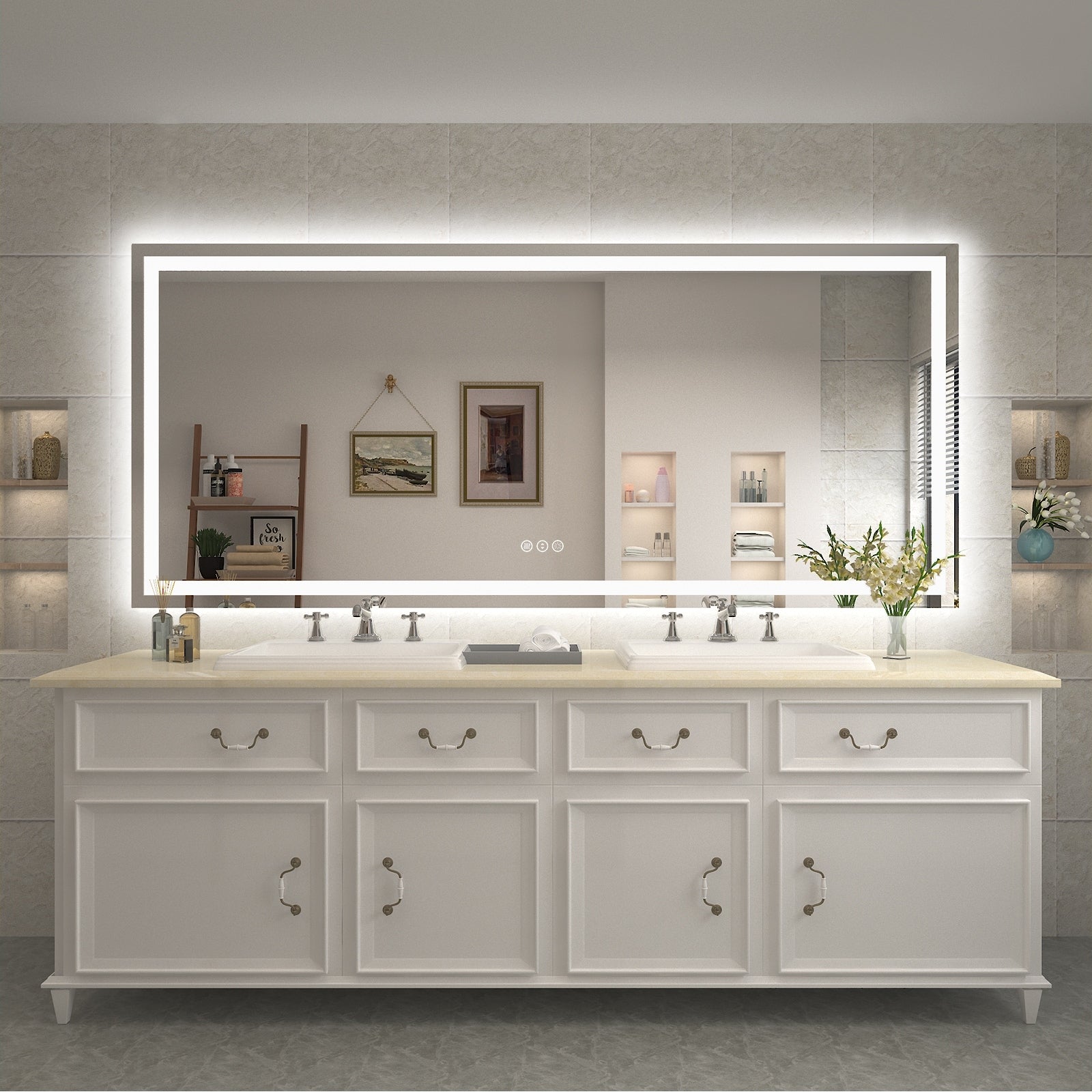 Apmir Full Size Frameless Front and Back LED Lighted Bathroom Vanity Mirror Anti-Fog in Tempered Glass & ETL