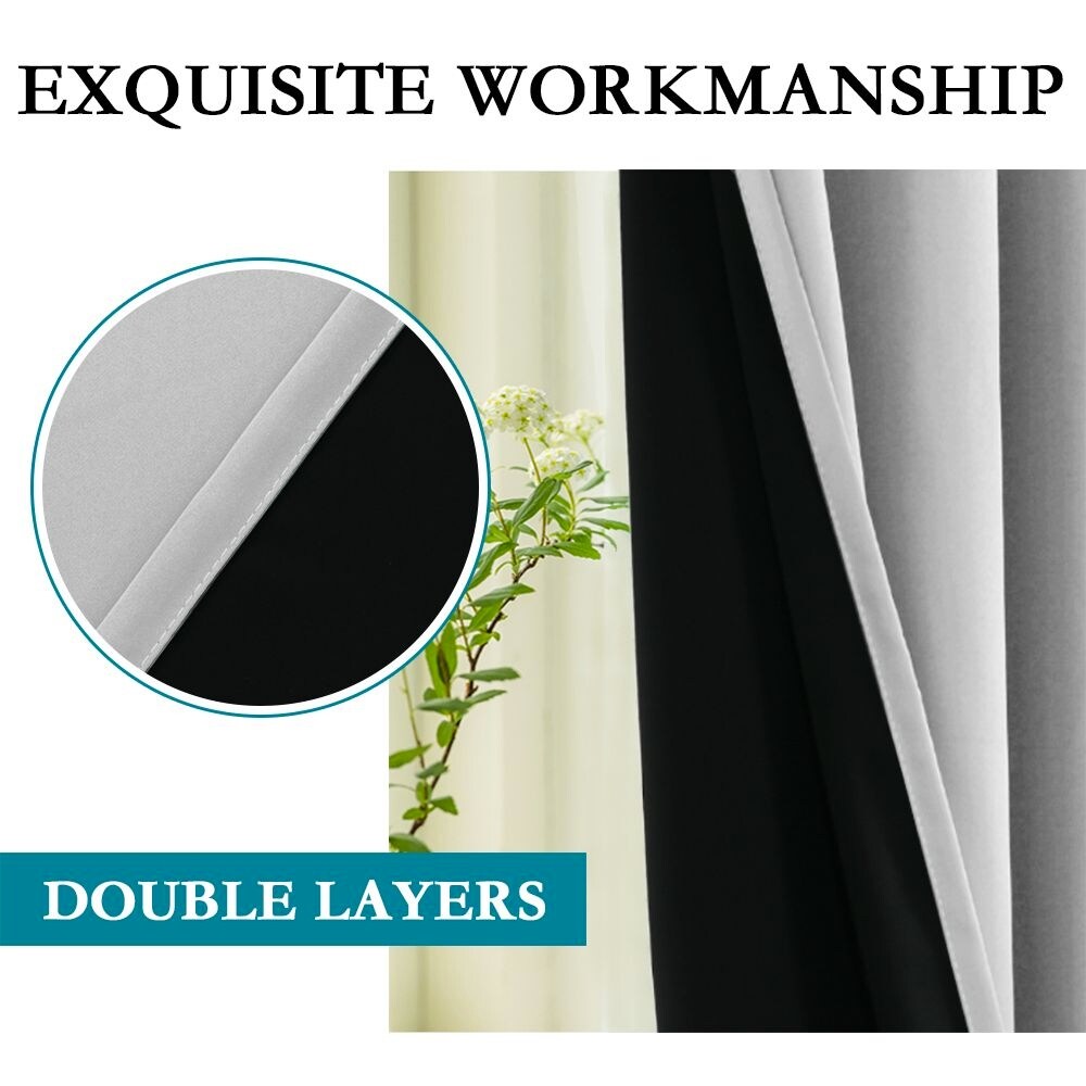 Thermal Insulated 100% Blackout Grommet Curtains with Black Liner(2 panels）