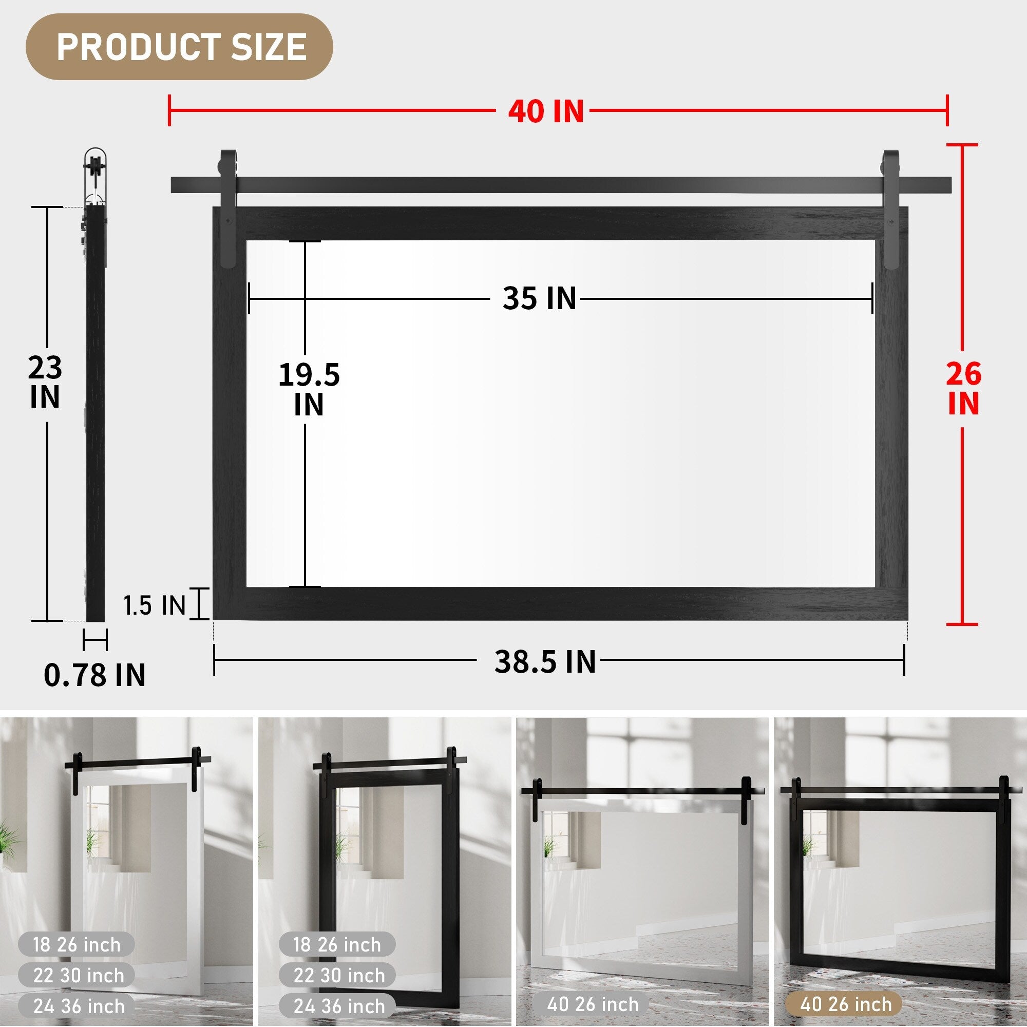 Modern Wall Mirrors, Rectangular Mirror with Wood Framed, Bathroom Mirror Barn Mirror Barn Door Mirror with Multi Size