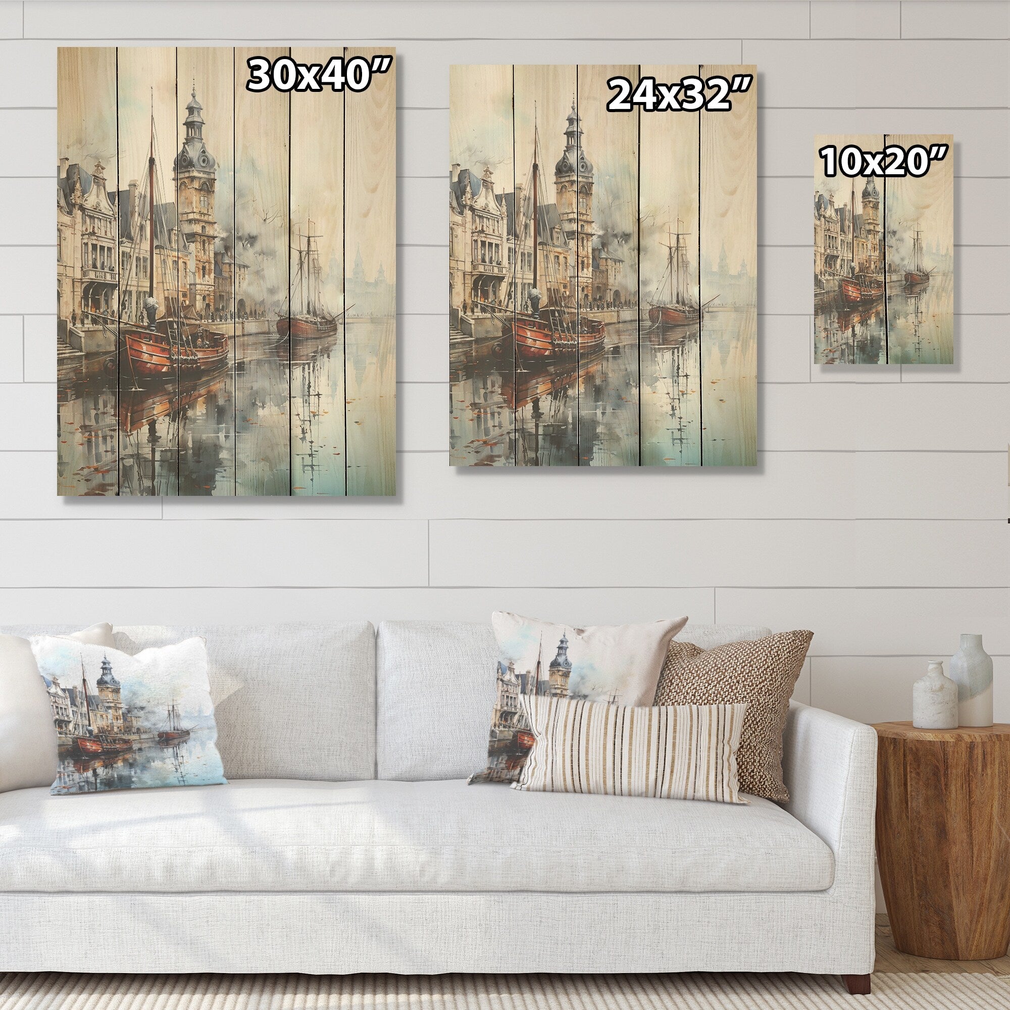 Designart Old Shipping Boat At The Port I Coastal Port Wood Wall Decor - Traditional Wood Panel On Natural Pine Wood