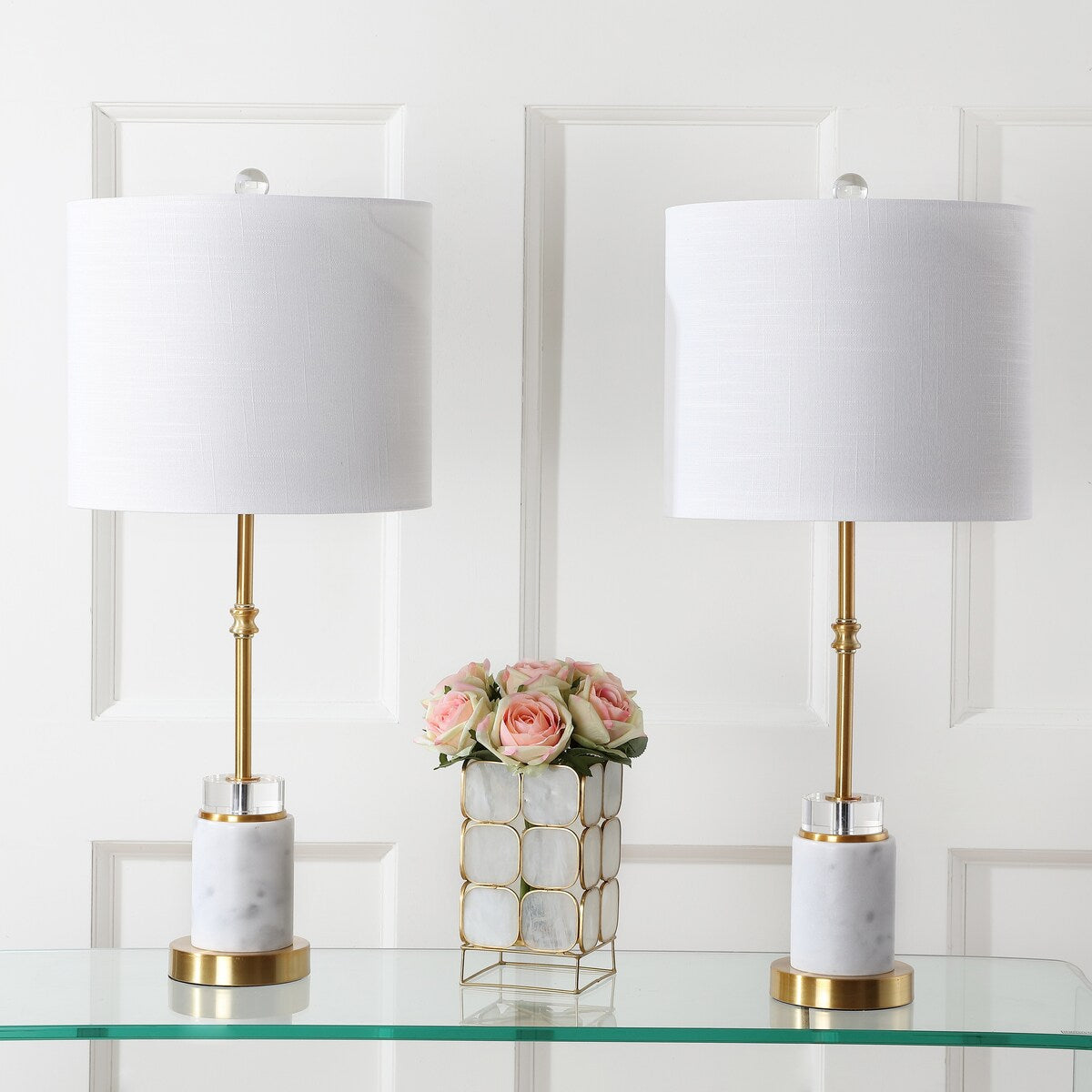 Charlotte 27 Marble/Crystal LED Table Lamp, Brass (Set of 2) by JONATHAN Y