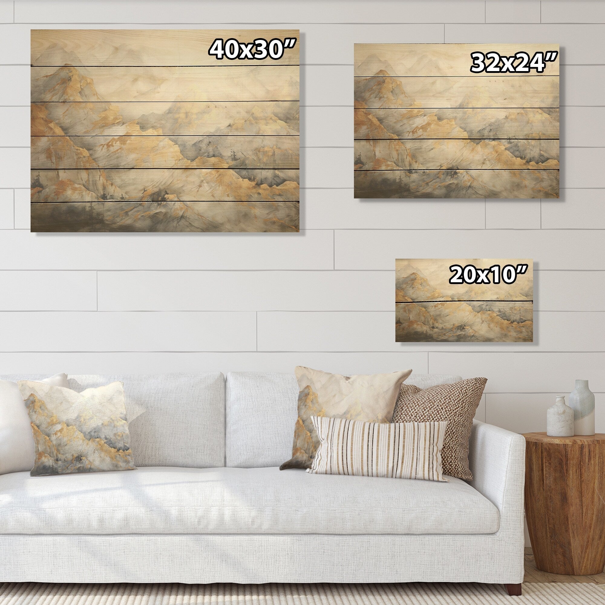 Designart Bold Beige And Gold Mountain Glacier Forest Wood Wall Decor - Traditional Wood Panel On Natural Pine Wood