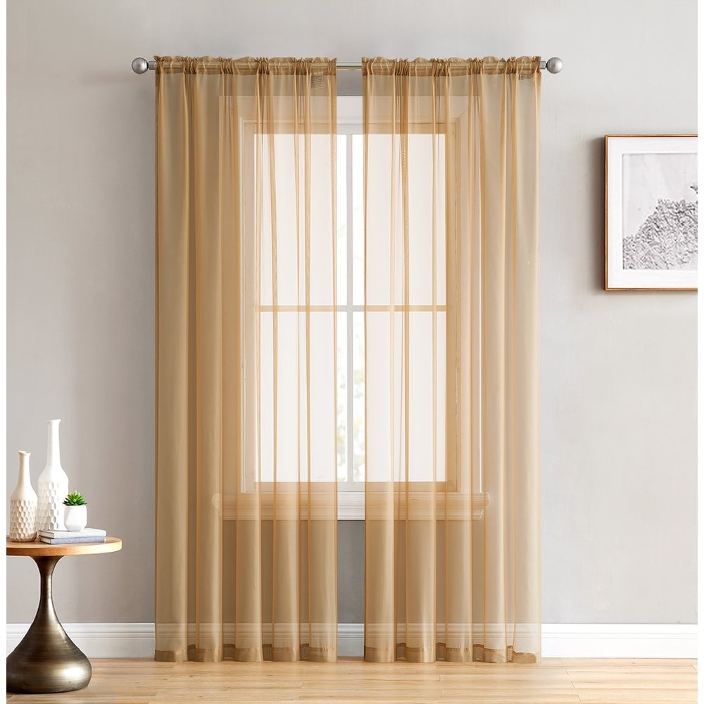 HLC.me Sheer Voile Window Treatment Rod Pocket Curtain Panels for Bedroom, Living Room, Kitchen - Set of 2 panels