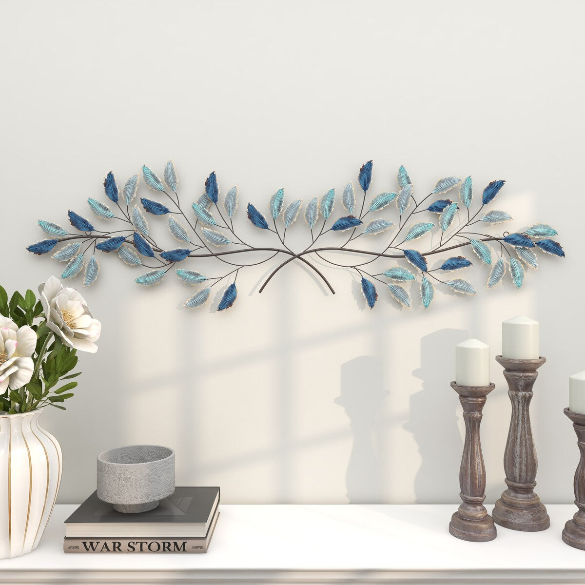 Metal Leaf Home Wall Decor with Gold Accents - Blue - Roche River Decor