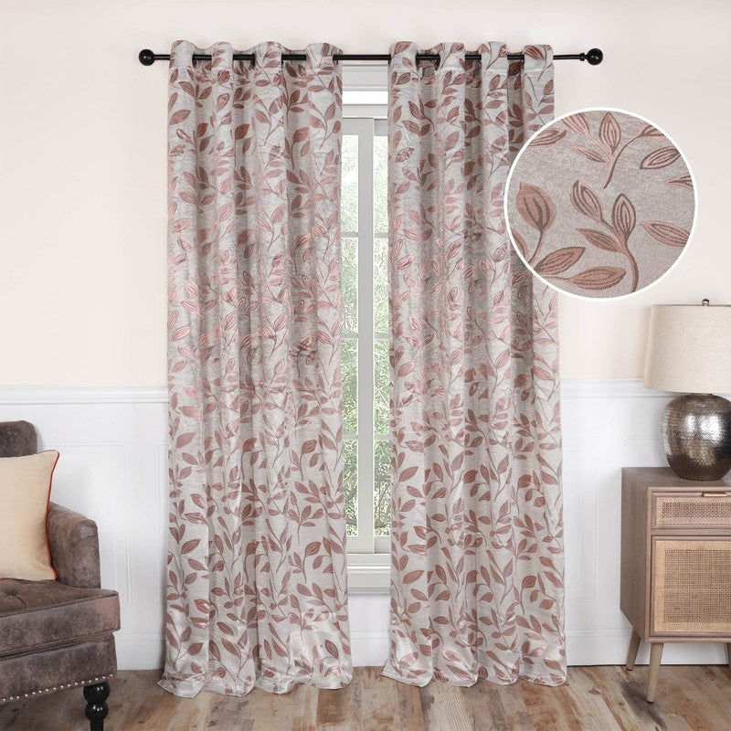 Superior Modern Bohemian Leaves Room Darkening Blackout Curtains, Rod Pocket or Grommets, Set of 2