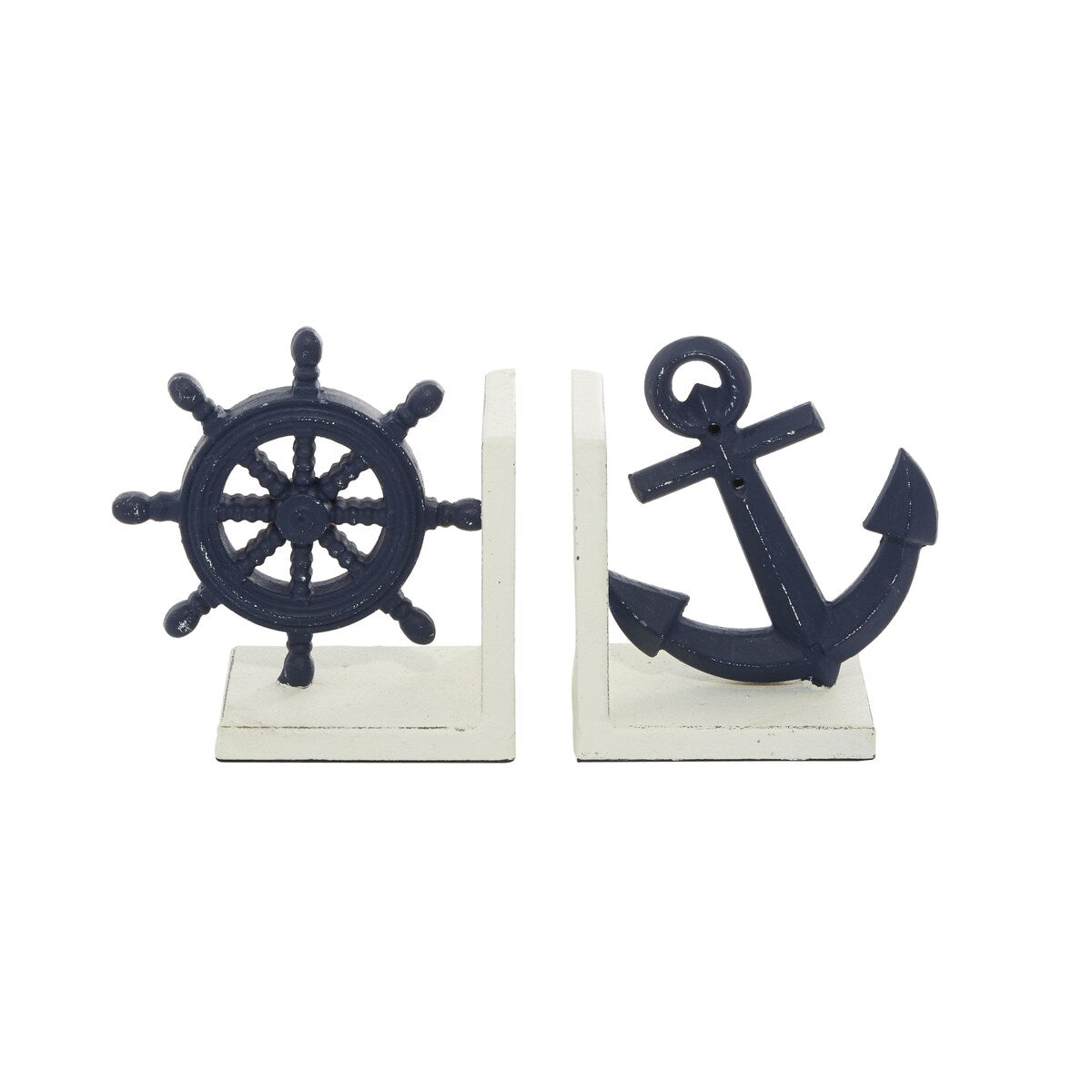 Metal Anchor and Ship Wheel Decorative Bookends - Set of 2 Blue - Roche River Decor