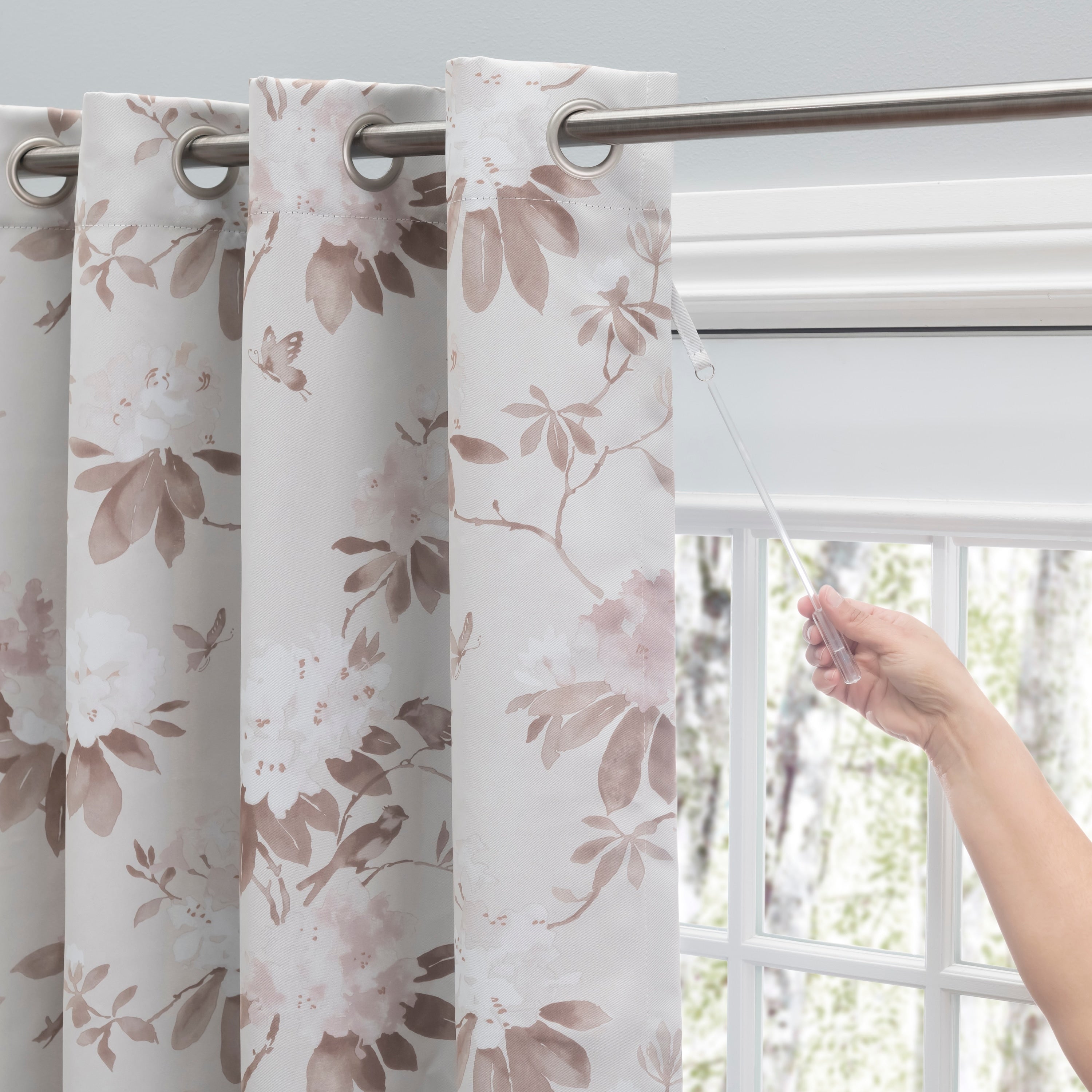 Mystic Garden Floral Premium Blackout Grommet Short Curtain Panel W Wand