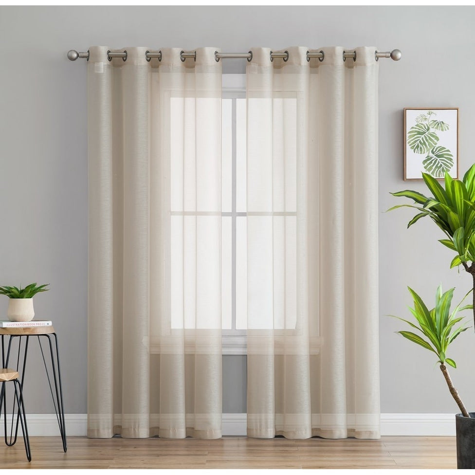 HLC.me 2 Piece Semi Sheer Voile Window Curtain Drapes Grommet Top Panels Bedroom, Living Room - Set of 2 panels