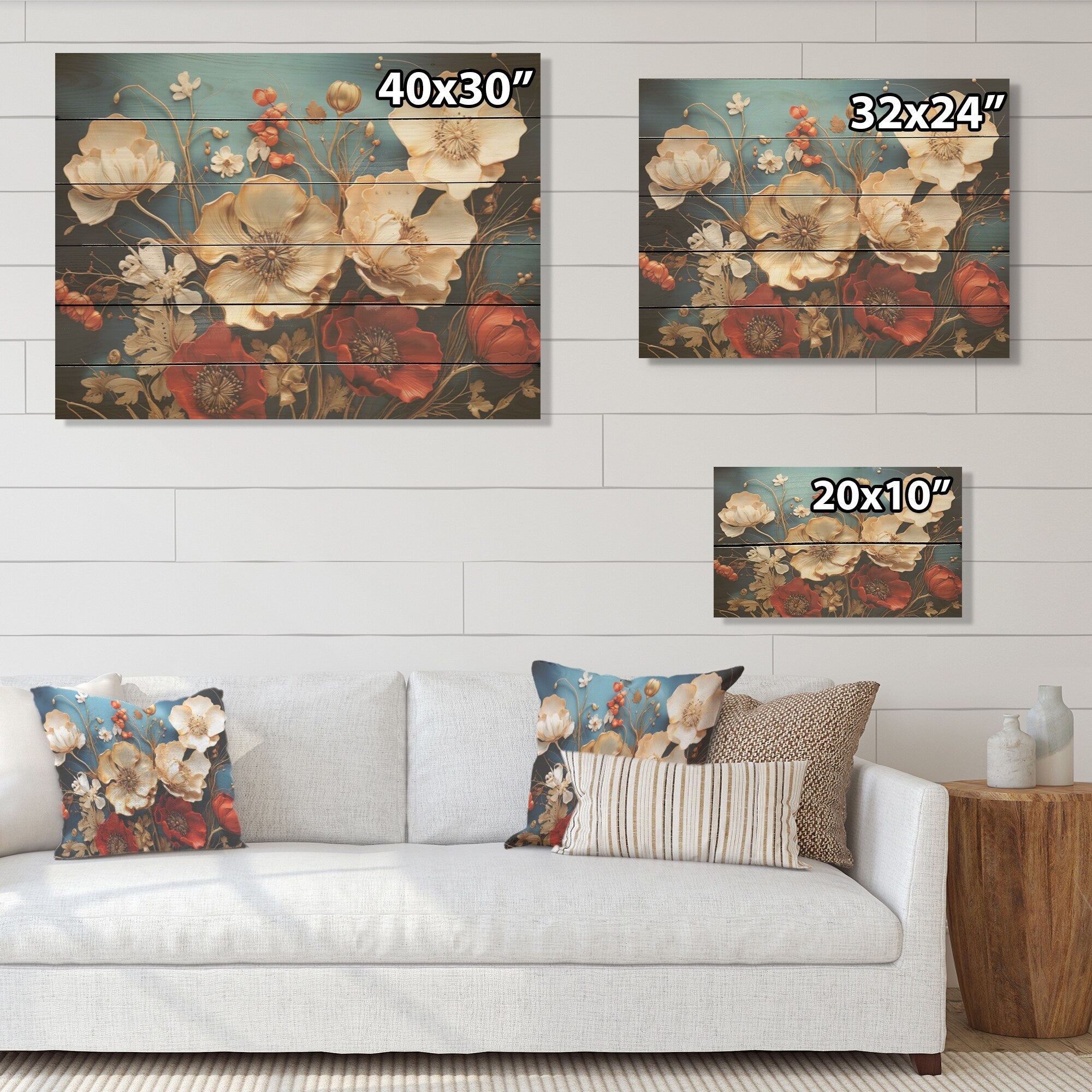 Designart Rememberance Poppies Flower Dreams I Flower Field Wood Wall Decor - Beige Wood Panel On Natural Pine Wood