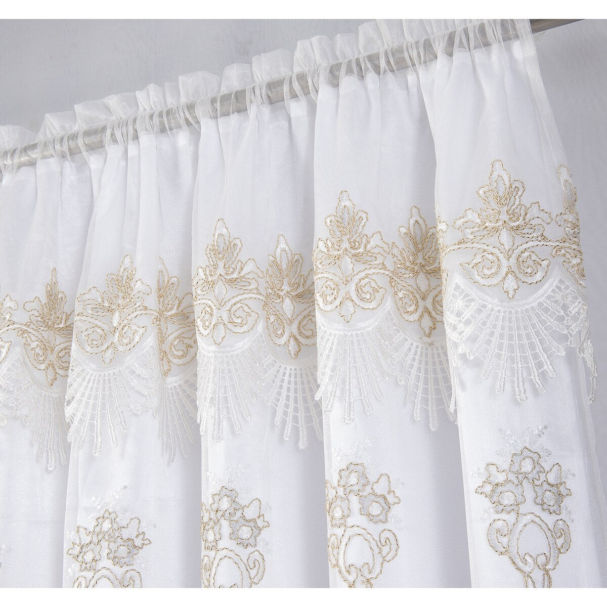 Dayton Embroidered Window Curtain Panel with Attached Valance