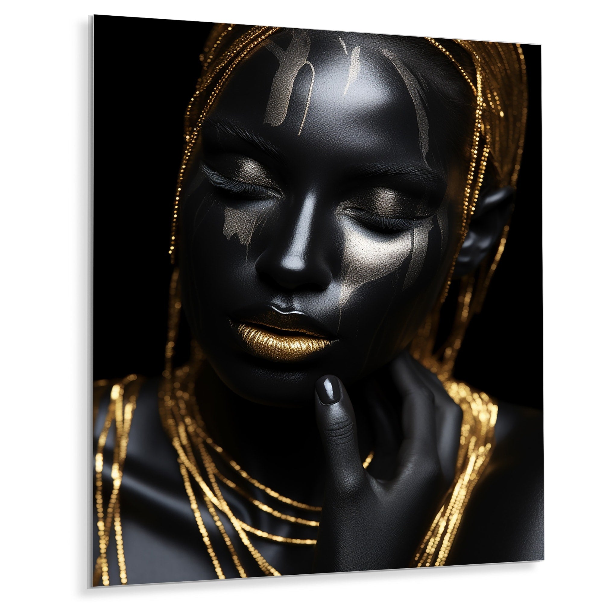 Designart Black And Gold Feminine Essence Portrait IV Woman Portrait Black Metal Wall Art - Modern Metal Art Work