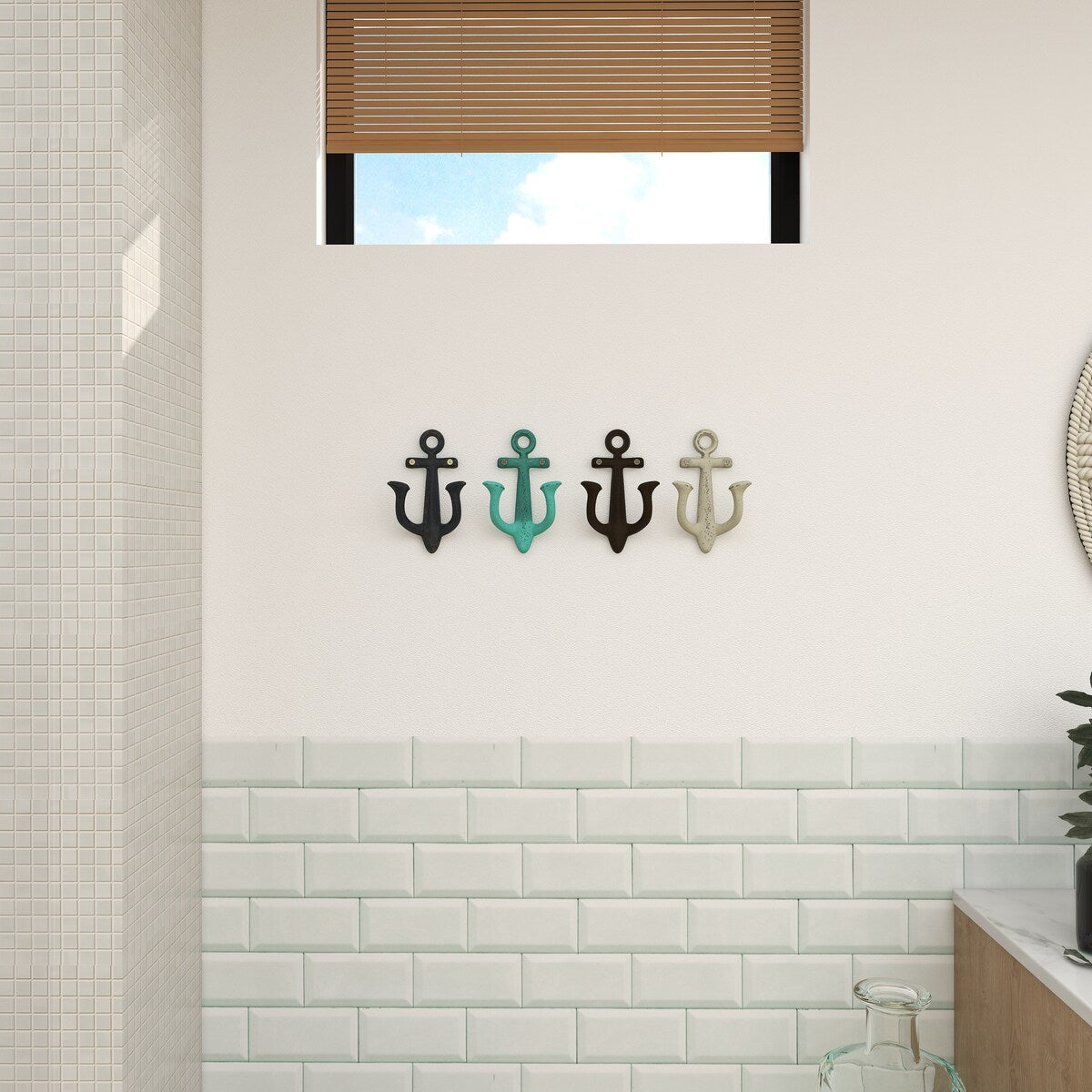 Metal Anchor Single Hanger Wall Hook - Set of 4 Multi Colored - Roche River Decor