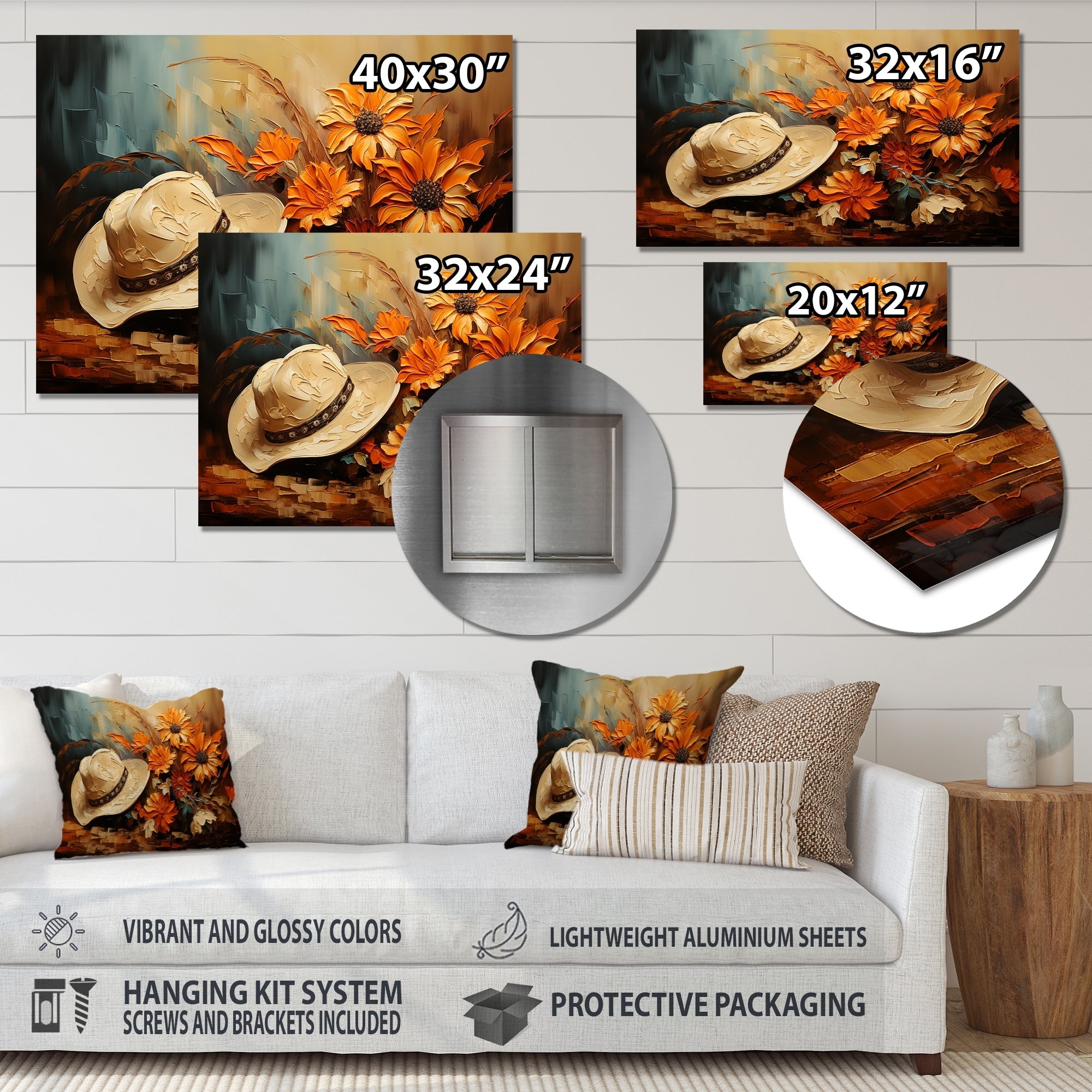 Designart Autumn Cowboy Hat I Cowboys Metal Wall Art - Yellow Metal Wall Décor Modern Metal Art Work