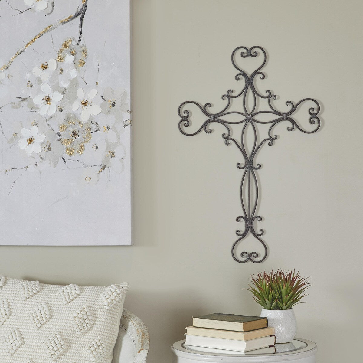 Metal Cross Scroll Home Wall Decor - Black - Roche River Decor