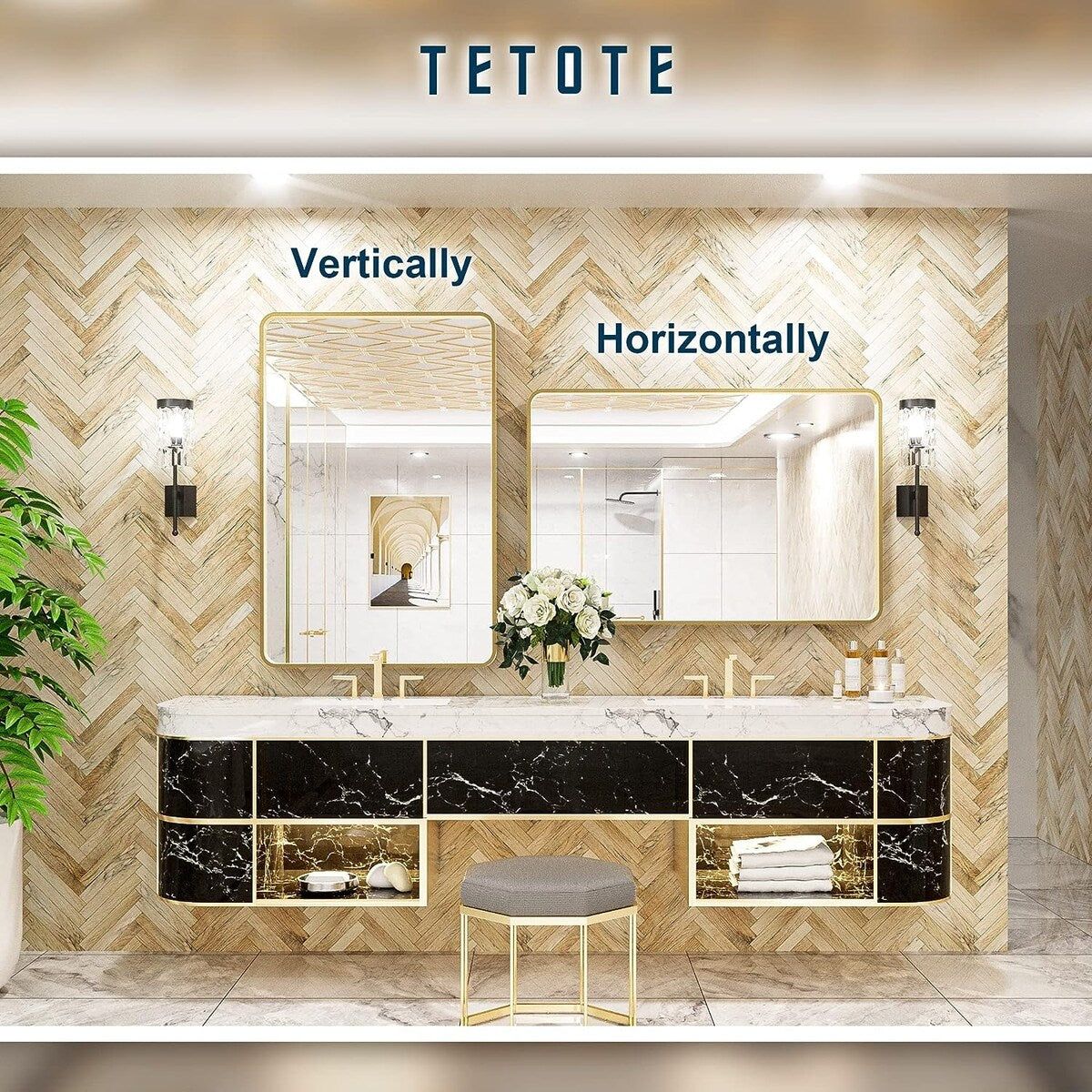 TETOTE Modern Metal Frame Wall Mounted Bathroom Vanity Mirror