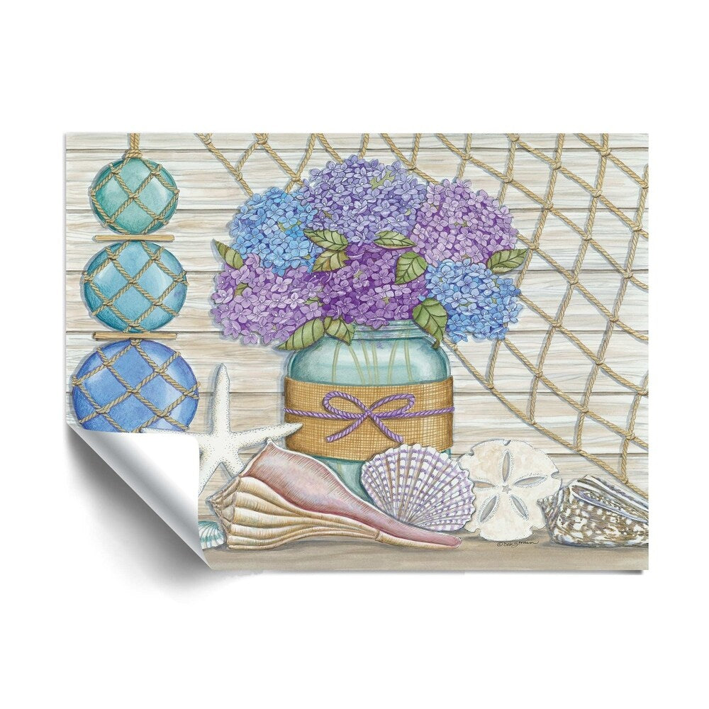 ArtWall Hydrangea & Seashells Removable Wall Art Mural