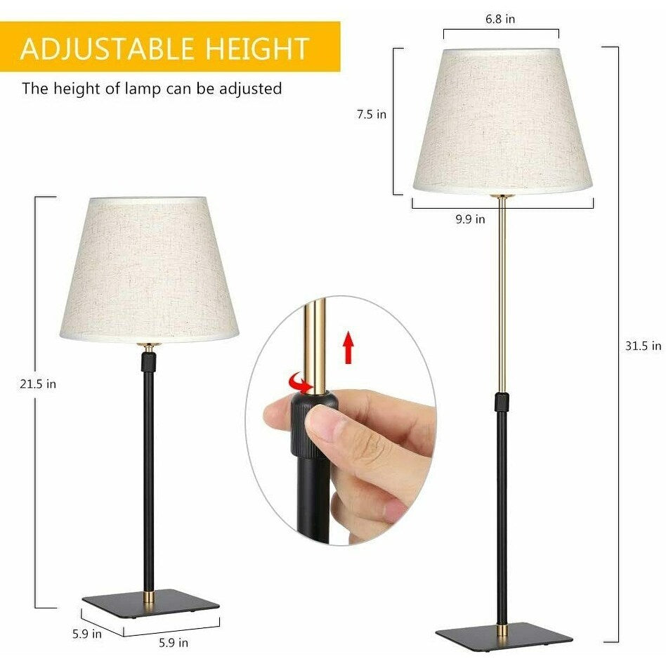 Adjustment Bedside Metal Desk Lamps, Linen Fabric Lamp Shade, Set of 2