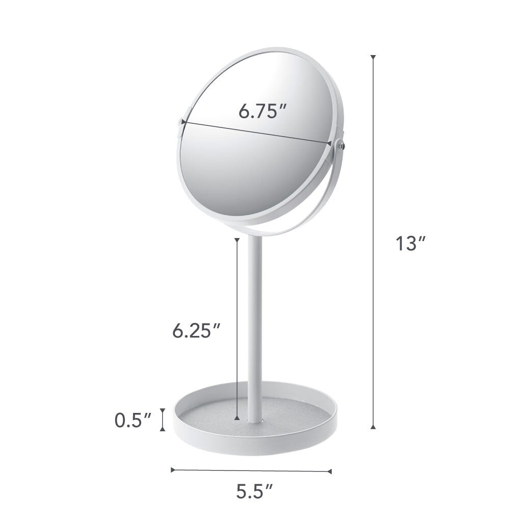 Yamazaki Home Vanity Mirror, Steel, Mirror diameter 6.75 inches - L 5.51 x W 6.89 x H 12.99 inches