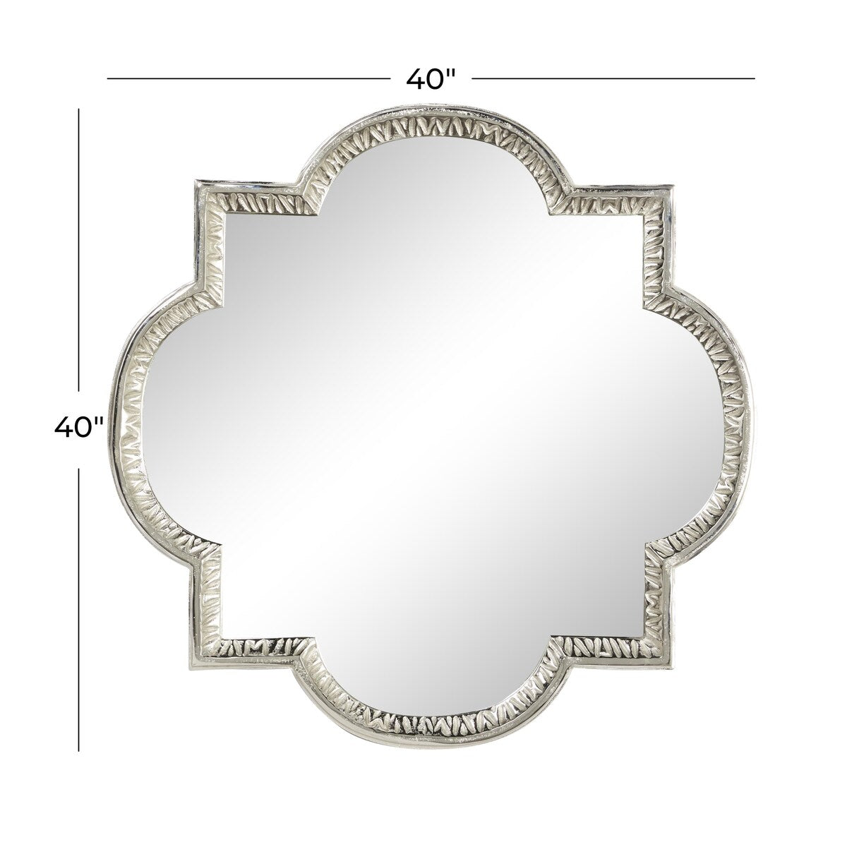 Aluminum Metal Quatrefoil Engraved Room Wall Mirror - Gray - Roche River Decor