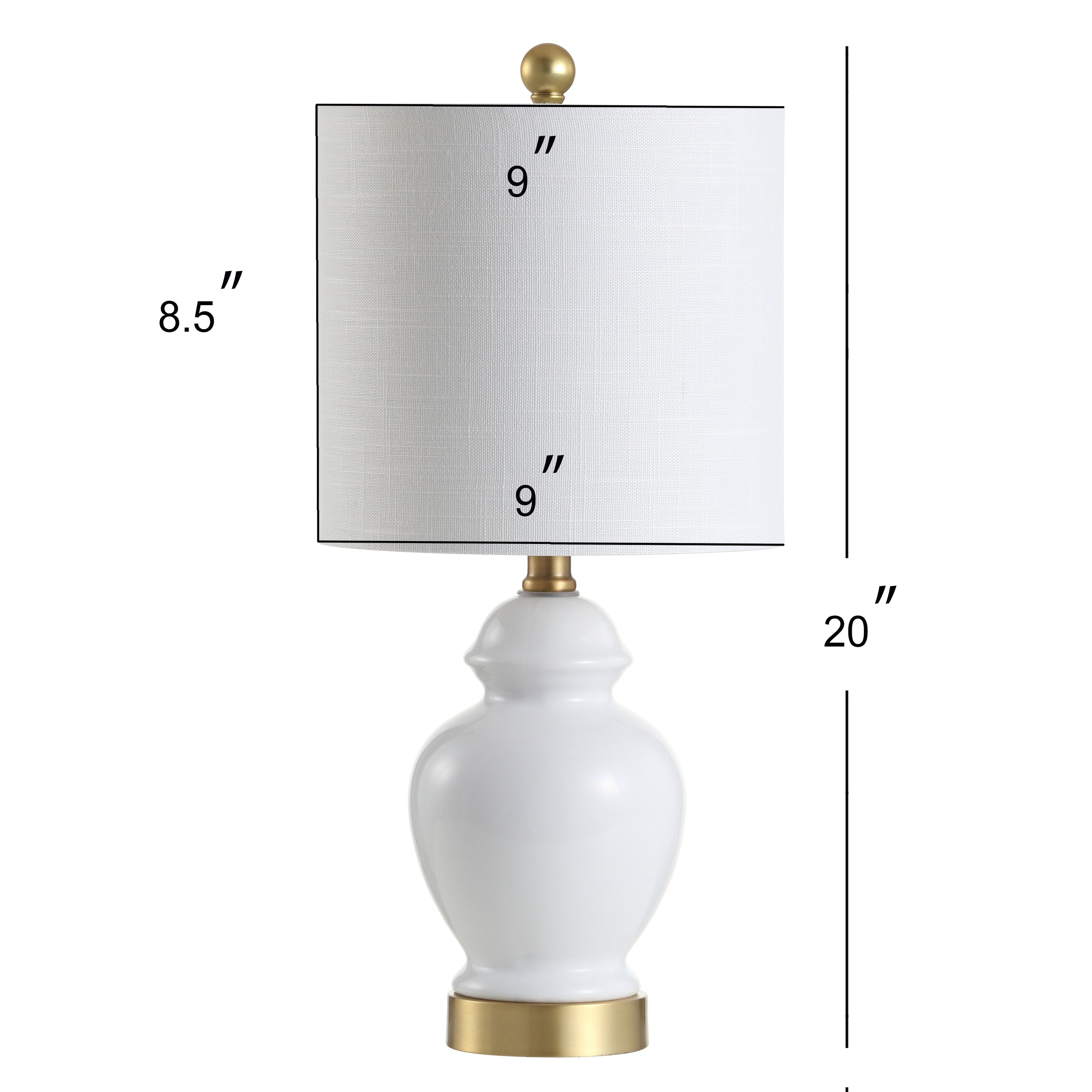 Perry 20 Ceramic/Metal LED Table Lamp, White/Brass Gold by JONATHAN Y