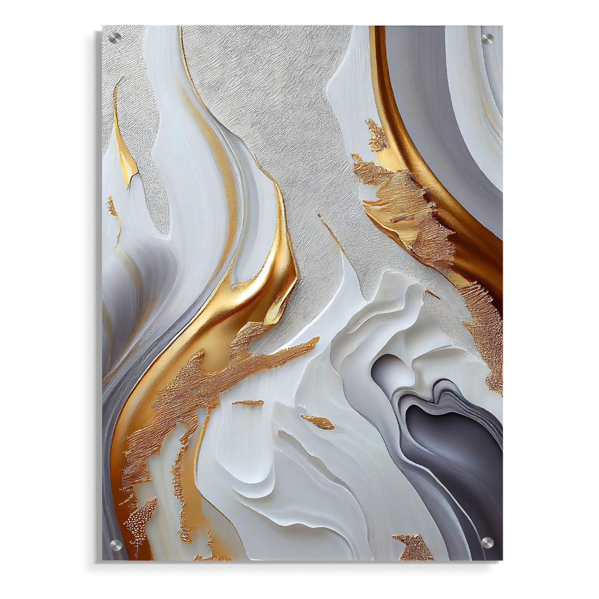 Designart White And Gold Marble Abstract I Abstract Marble Gloss Wall Decor - Modern Acrylic Wall Art For Living Room