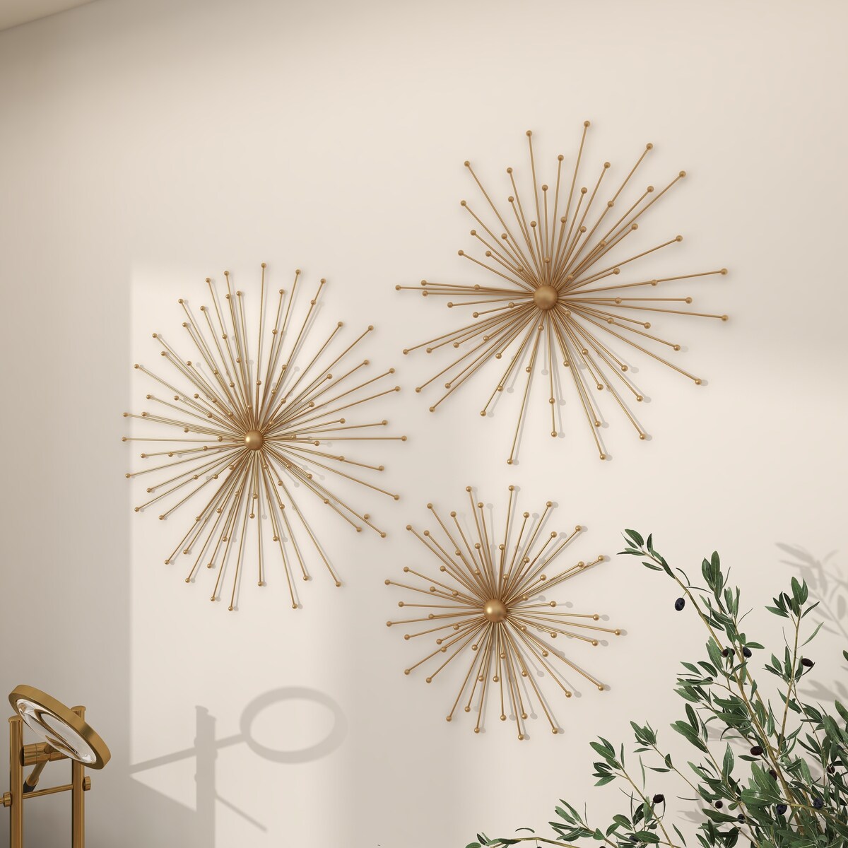 Metal Starburst 3D Home Wall Decor - Set of 3 Gold - Roche River Decor