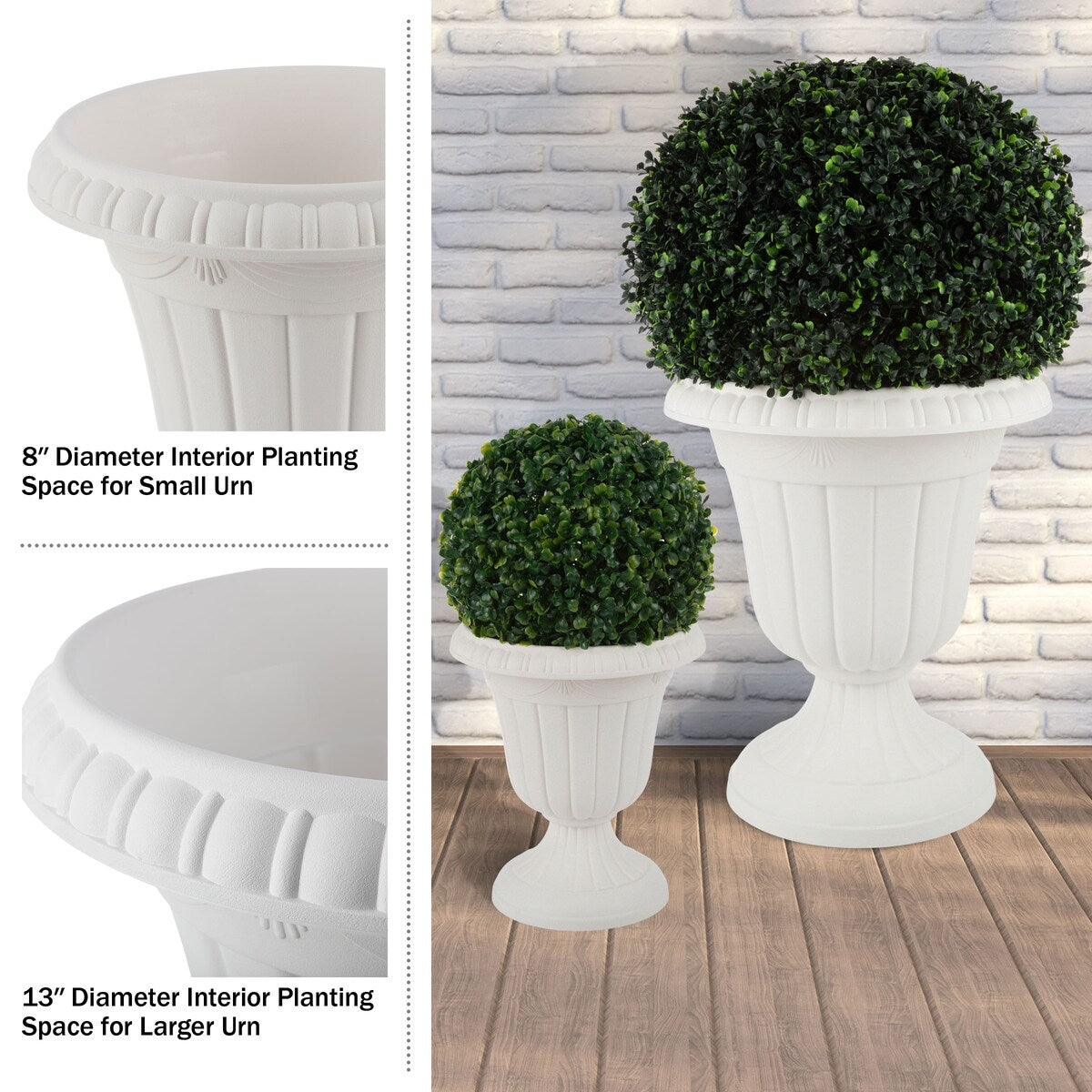 Pure Garden Large and Small Outdoor Urn Planter 2-Pack - Pack of 2