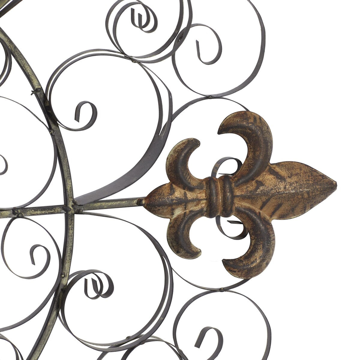 Metal Fleur De Lis Medallion Home Wall Decor with Detailed Scrollwork - Brown - Roche River Decor