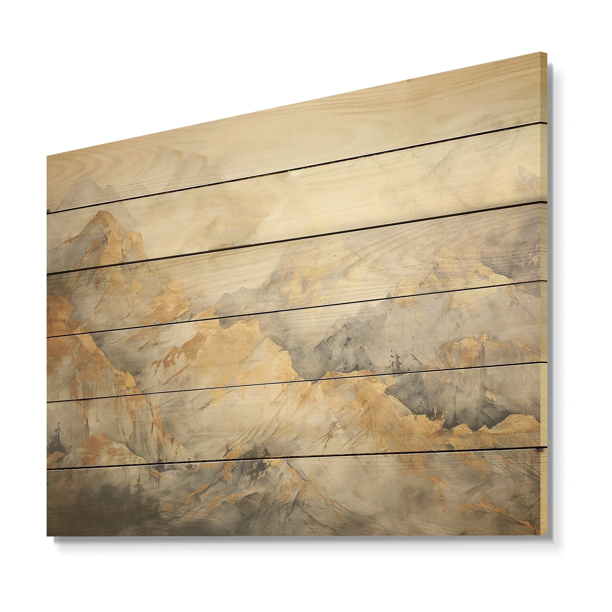 Designart Bold Beige And Gold Mountain Glacier Forest Wood Wall Decor - Traditional Wood Panel On Natural Pine Wood