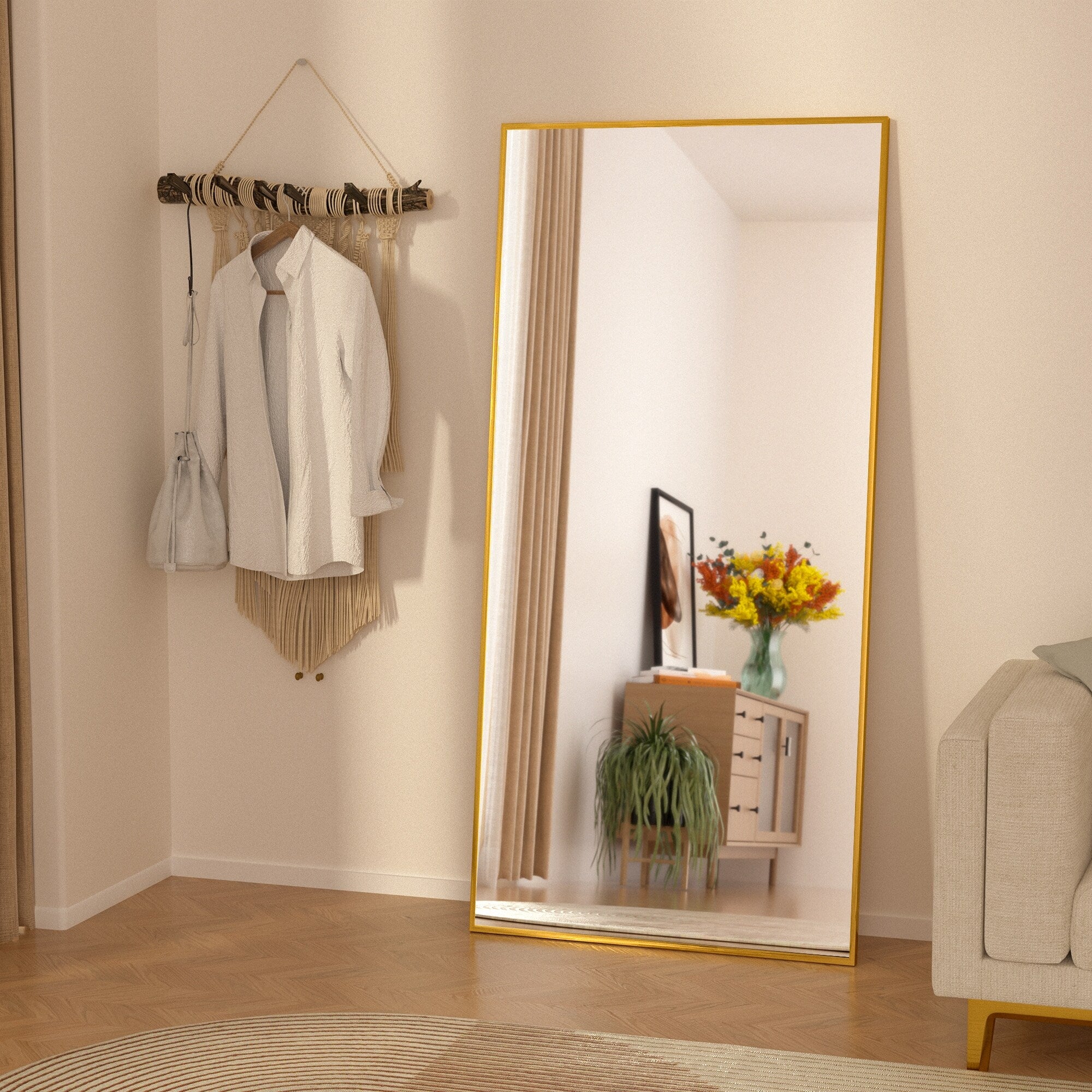 Rectangle Full Length Mirror,Floor Mirror with Stand,Hanging/Leaning