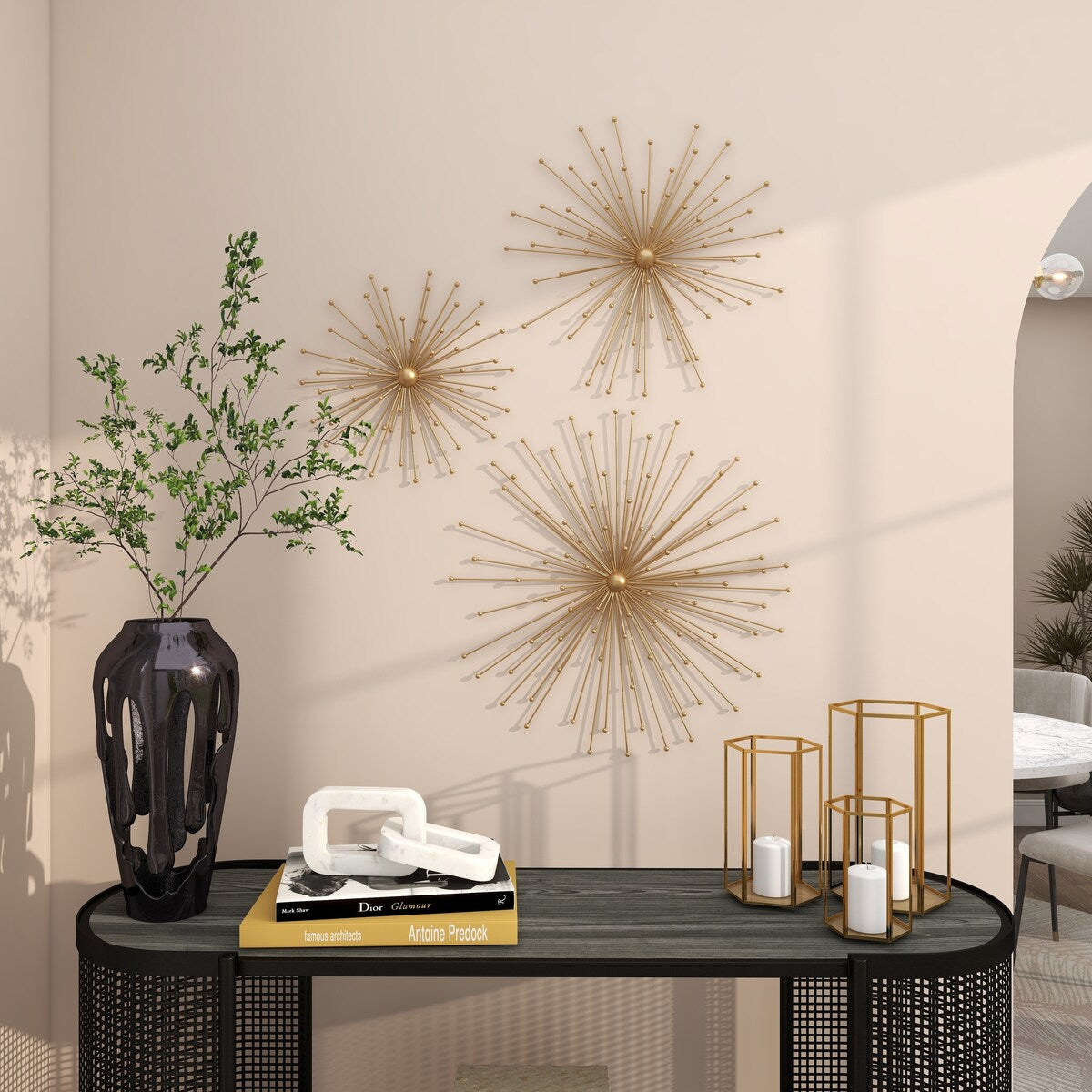 Metal Starburst 3D Home Wall Decor - Set of 3 Gold - Roche River Decor