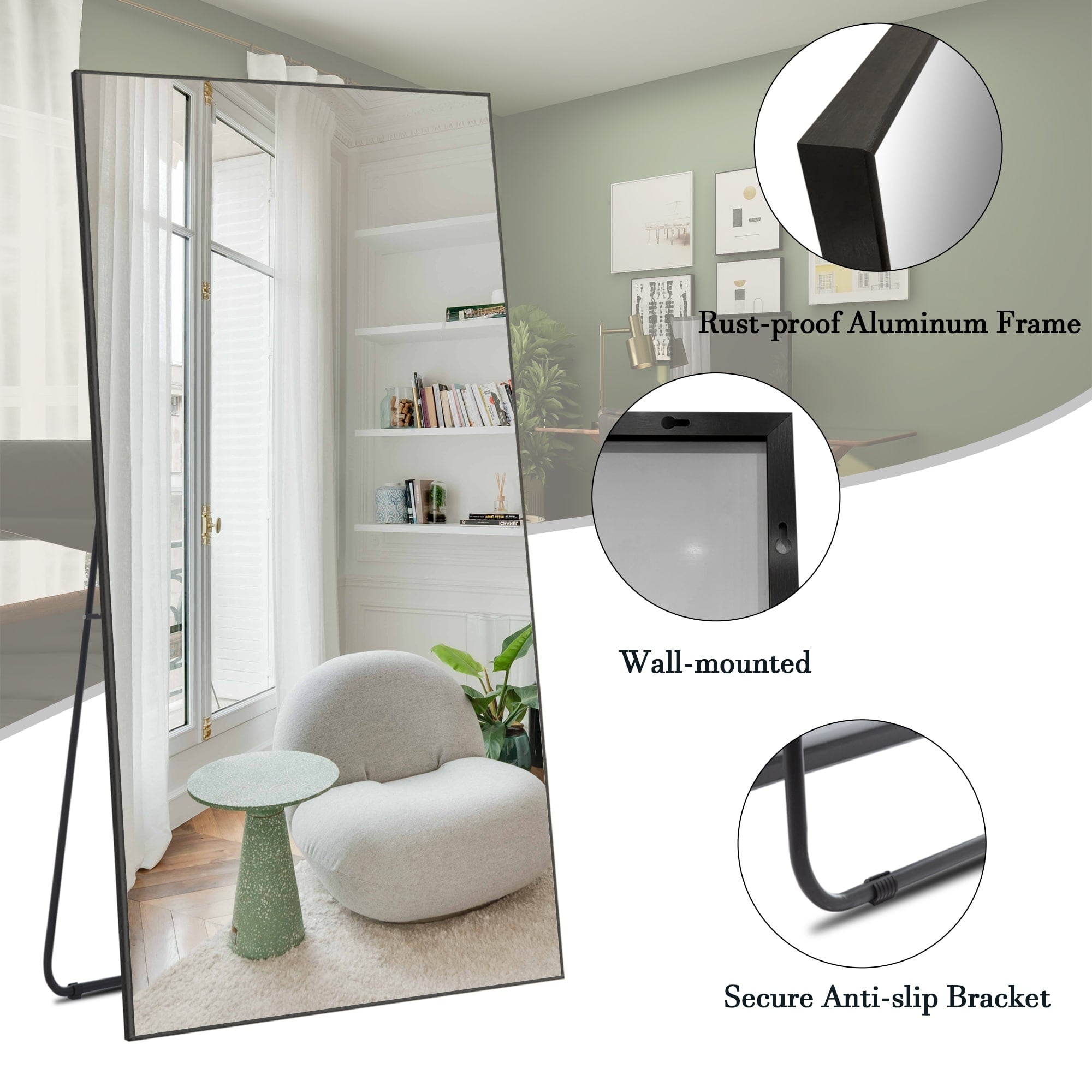 Rectangle Full Length Mirror,Floor Mirror with Stand,Hanging/Leaning