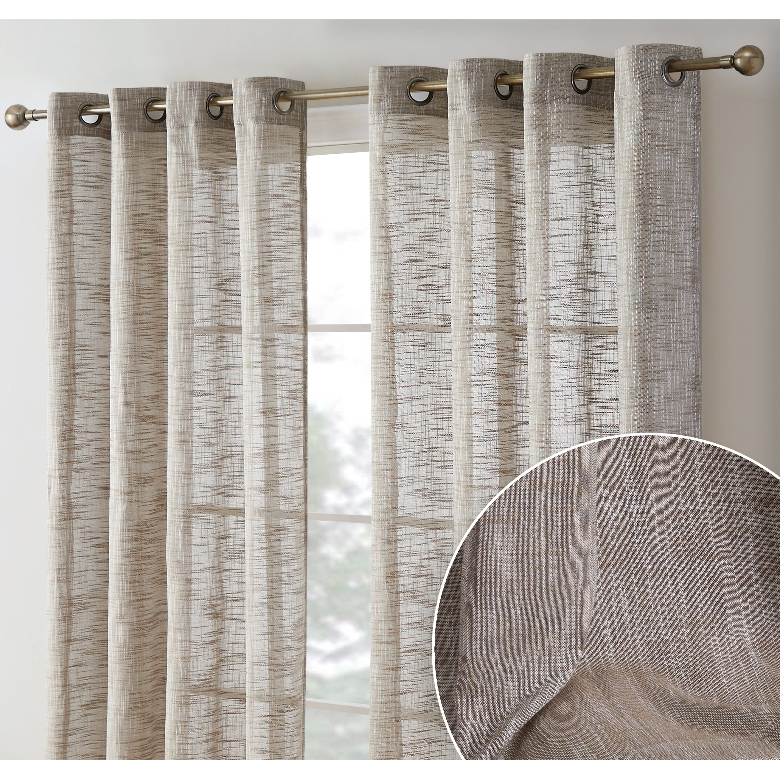 HLC.me Madison Faux Linen Textured Sheer Privacy Sun Light Filtering Window Grommet Thick Curtains Panels, Set of 2