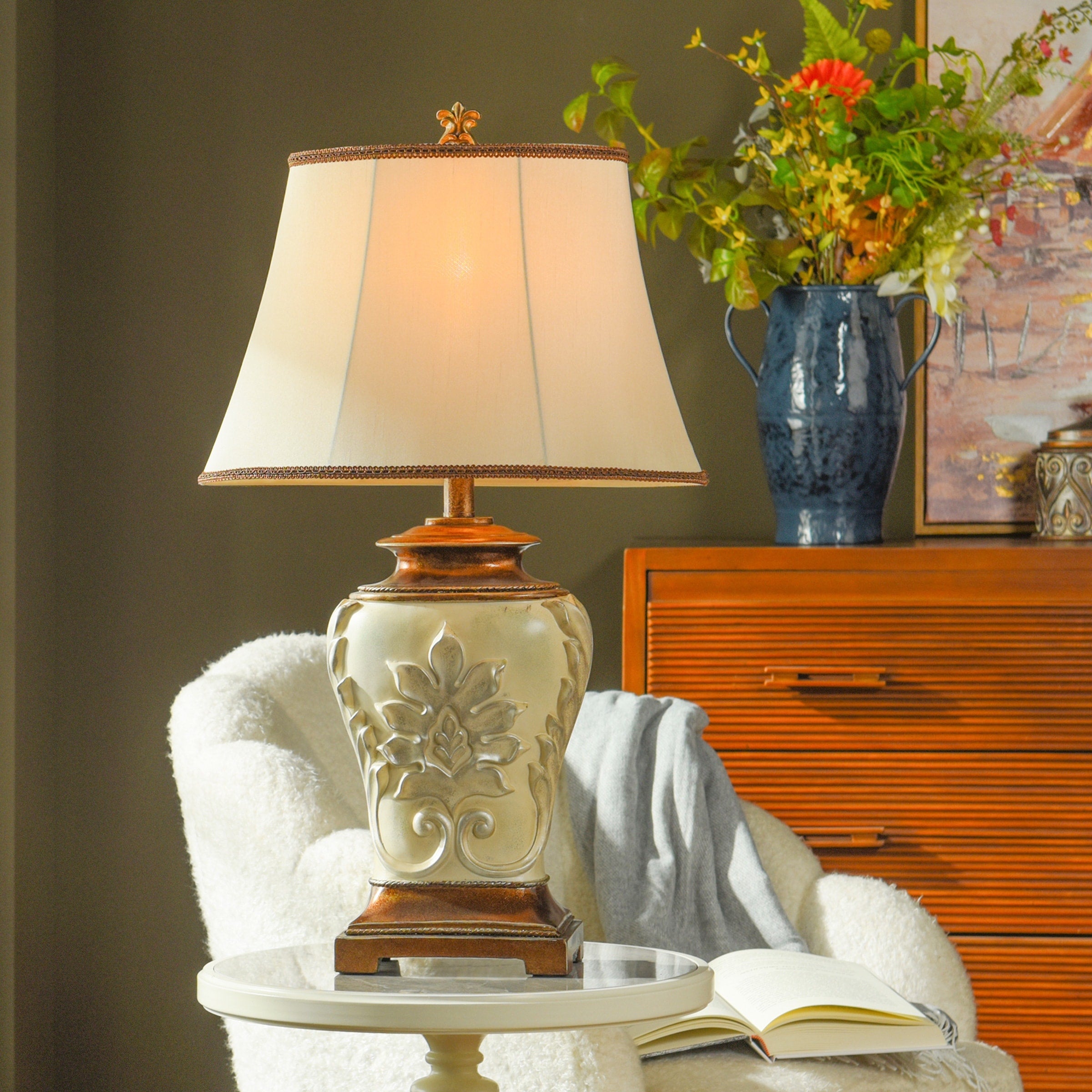 StyleCraft Magonia Table Lamp - Cream, Off-White With Antique Gold Accent Finish