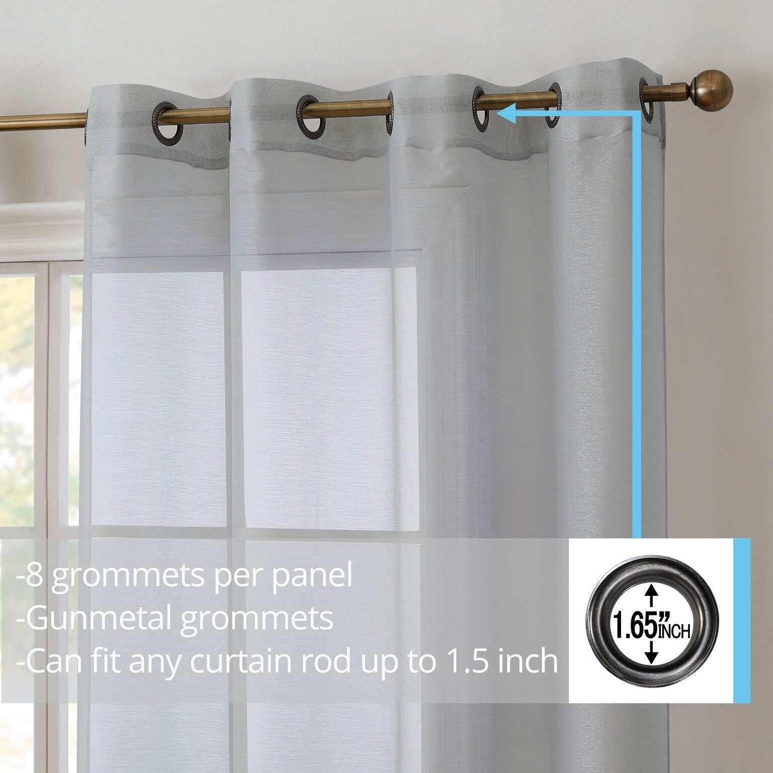 HLC.me 2 Piece Semi Sheer Voile Window Curtain Drapes Grommet Top Panels Bedroom, Living Room - Set of 2 panels