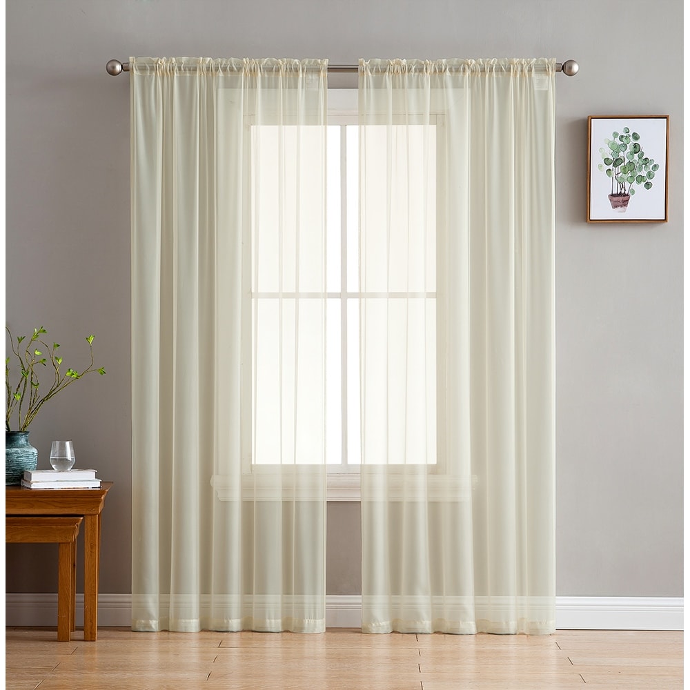 HLC.me Sheer Voile Window Treatment Rod Pocket Curtain Panels for Bedroom, Living Room, Kitchen - Set of 2 panels