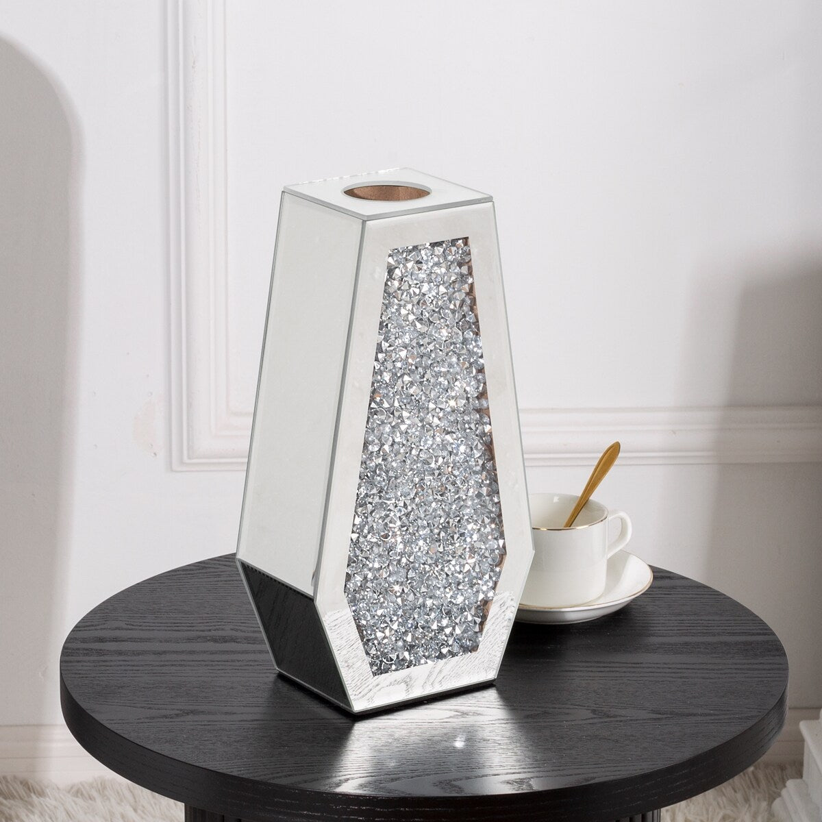 Indoor/Outdoor Water-Holding Mirrored Diamond Vase