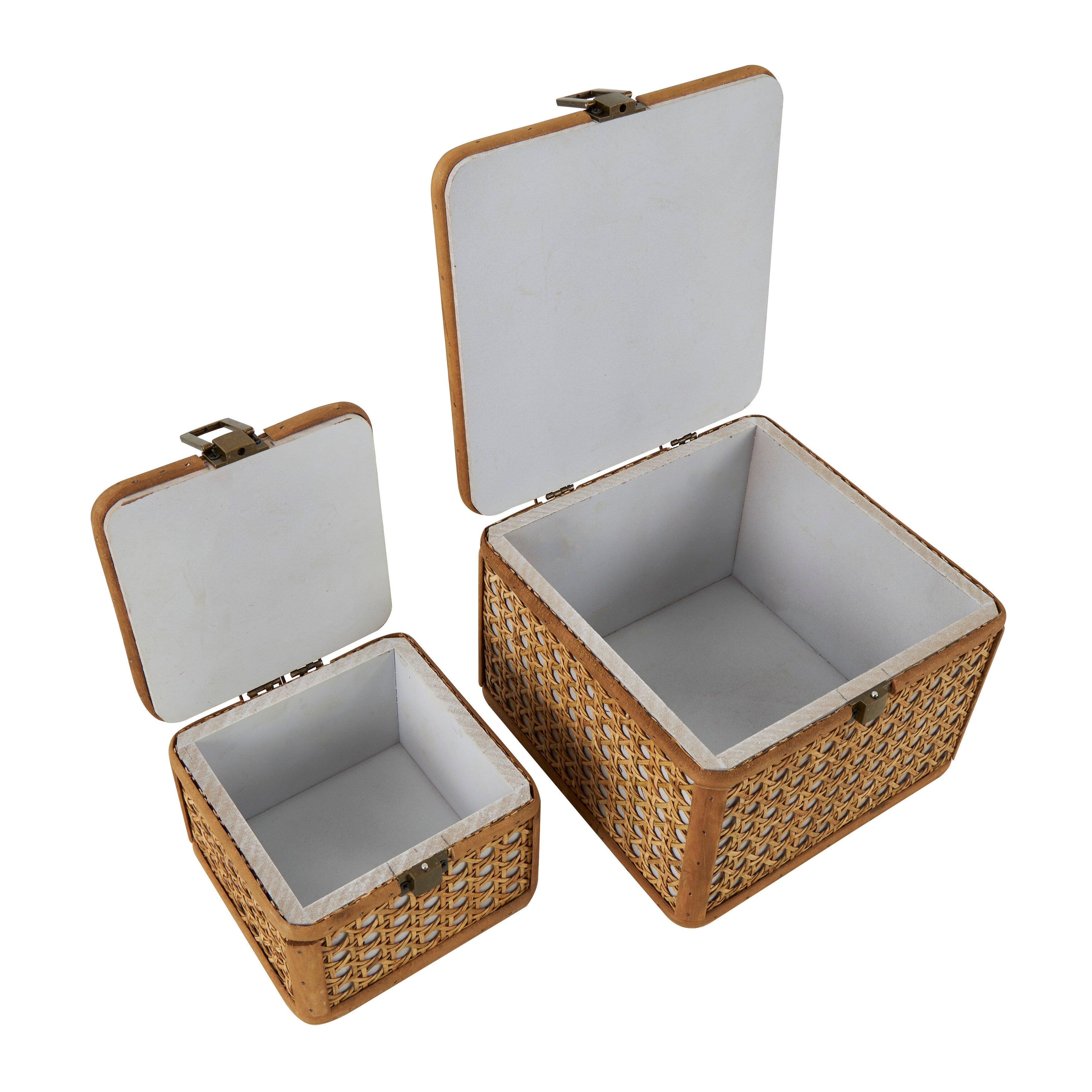 Brown Rattan Handmade Woven Rattan Decorative Box with Bronze Latches (Set of 2)