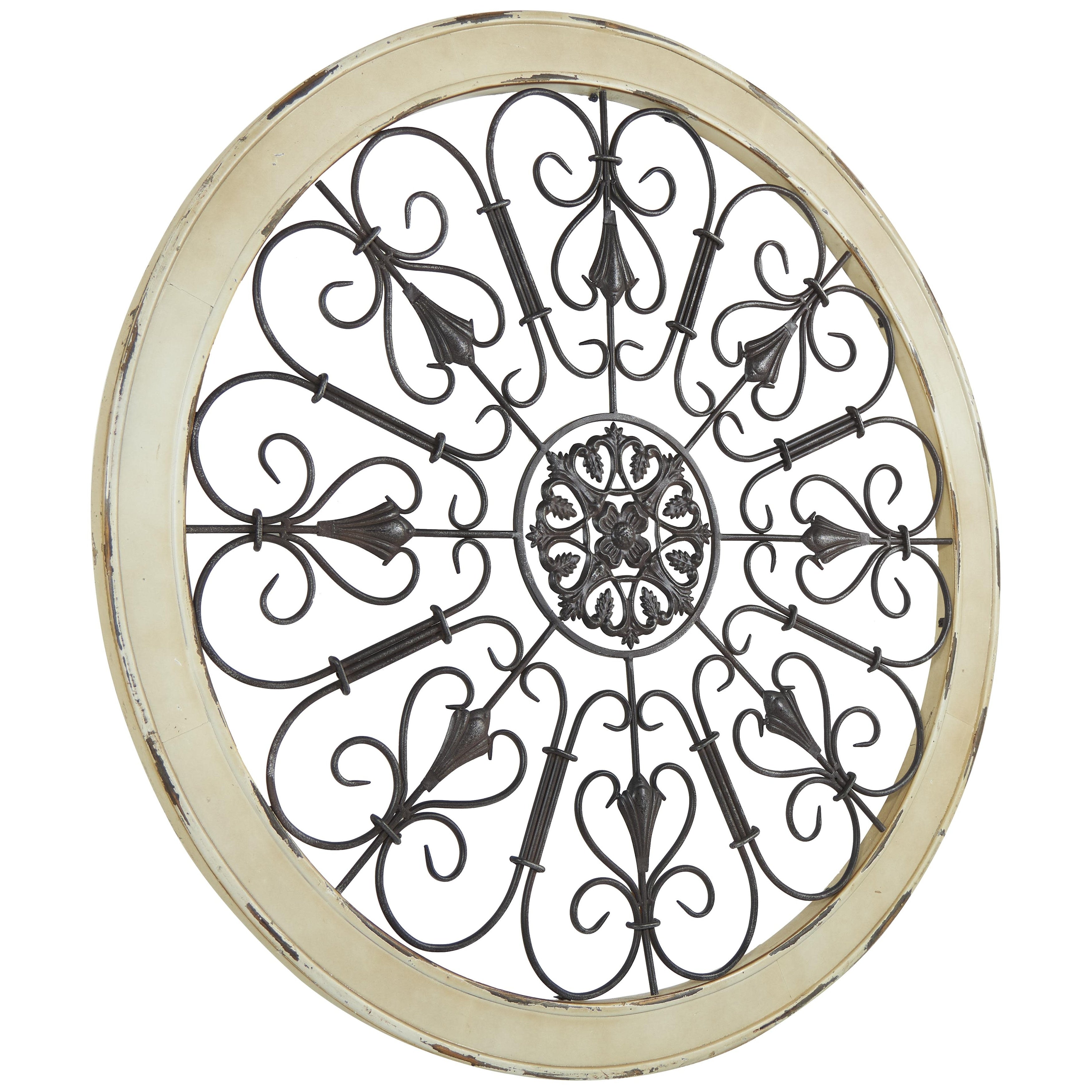 Wood Scroll Window Inspired Home Wall Decor with Metal Scrollwork Relief - White - Roche River Decor