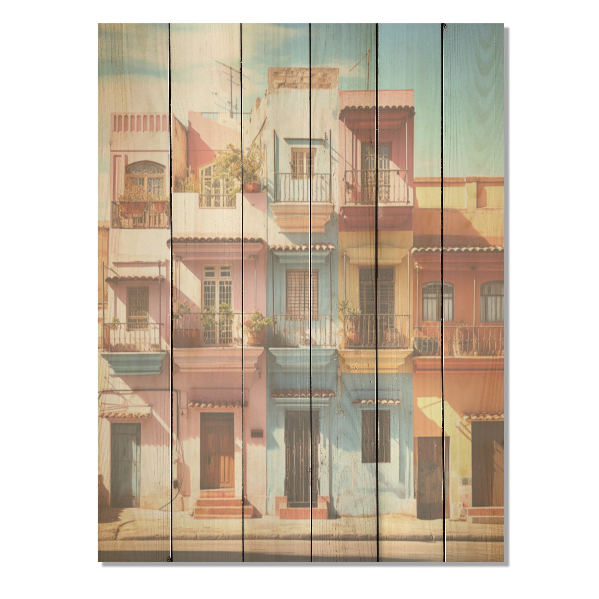 Designart Cuba Multicolor Street Charm Cuba Landscape Wood Wall Decor - Traditional Wood Panel On Natural Pine Wood