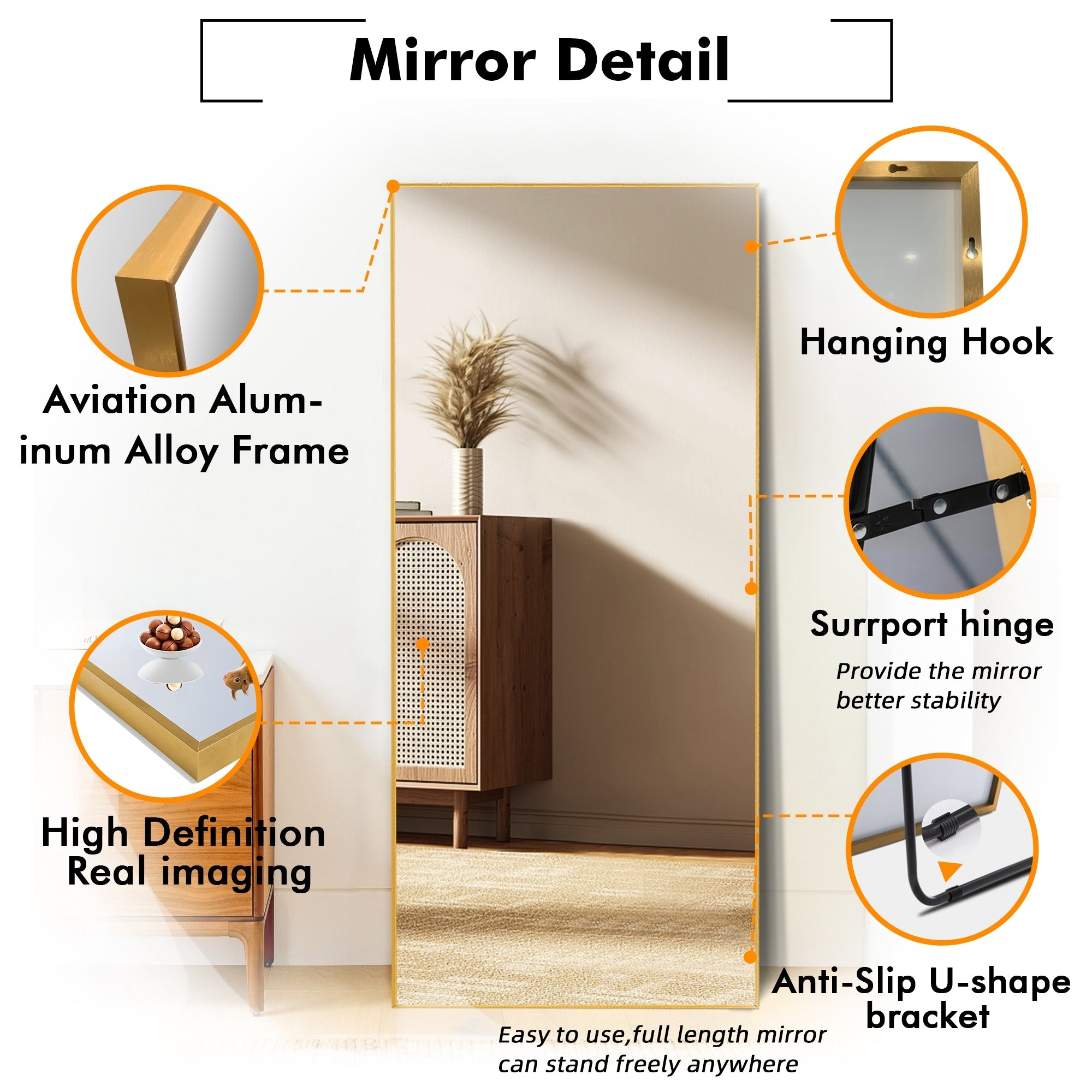 Rectangle Full Length Mirror,Floor Mirror with Stand,Hanging/Leaning