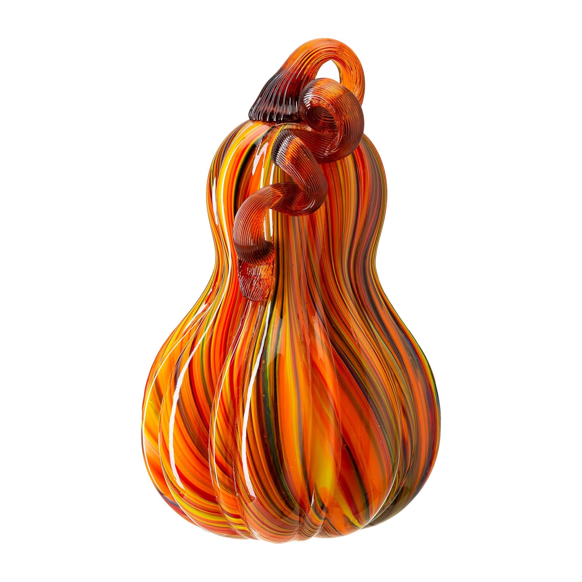 Glitzhome Handblown Multi Striped Fall Harvest Glass Pumpkins Thanksgiving Gift