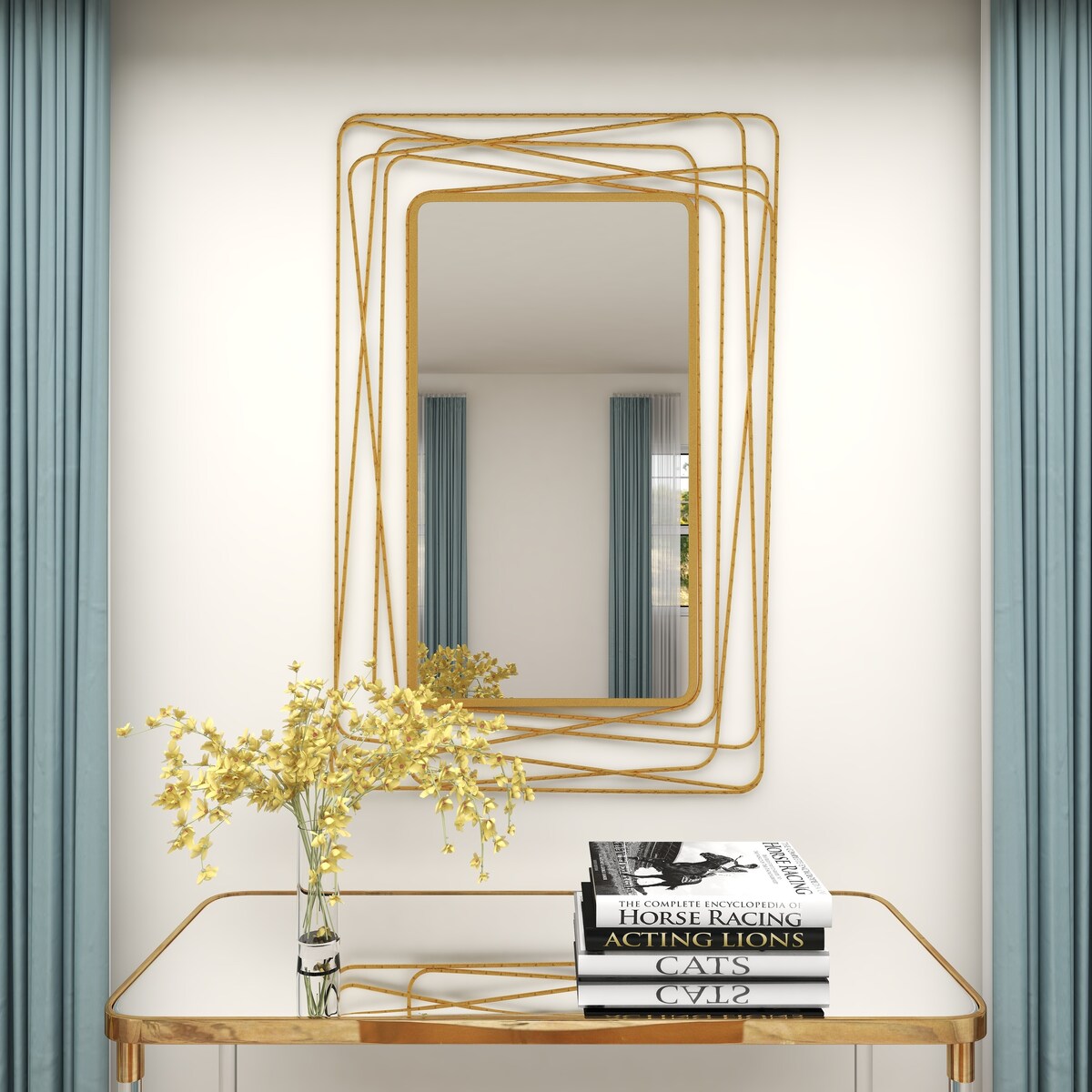 Metal Room Wall Mirror with Thin Metal Rectangle Frame - Gold - Roche River Decor